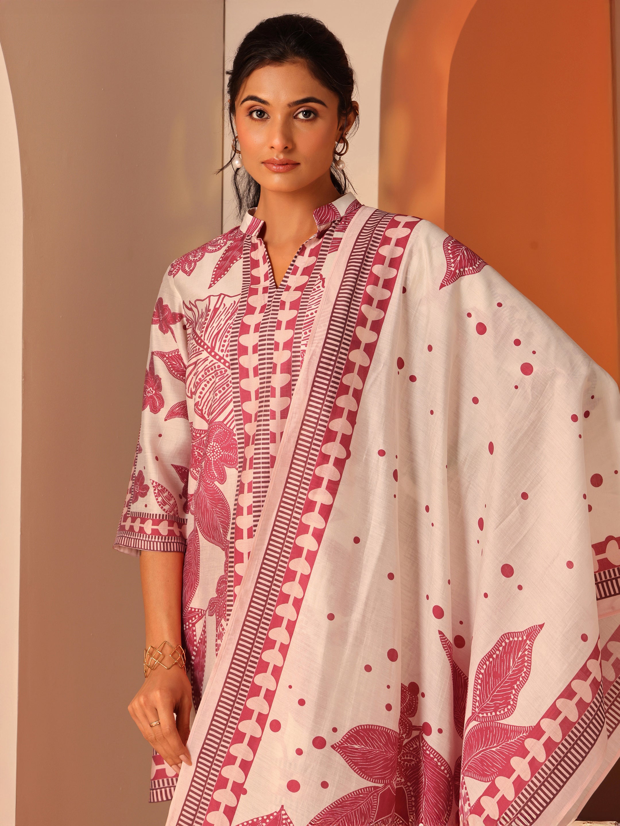 libas Off White Printed Silk Blend A-Line Suit Set With Dupatta-picture-57