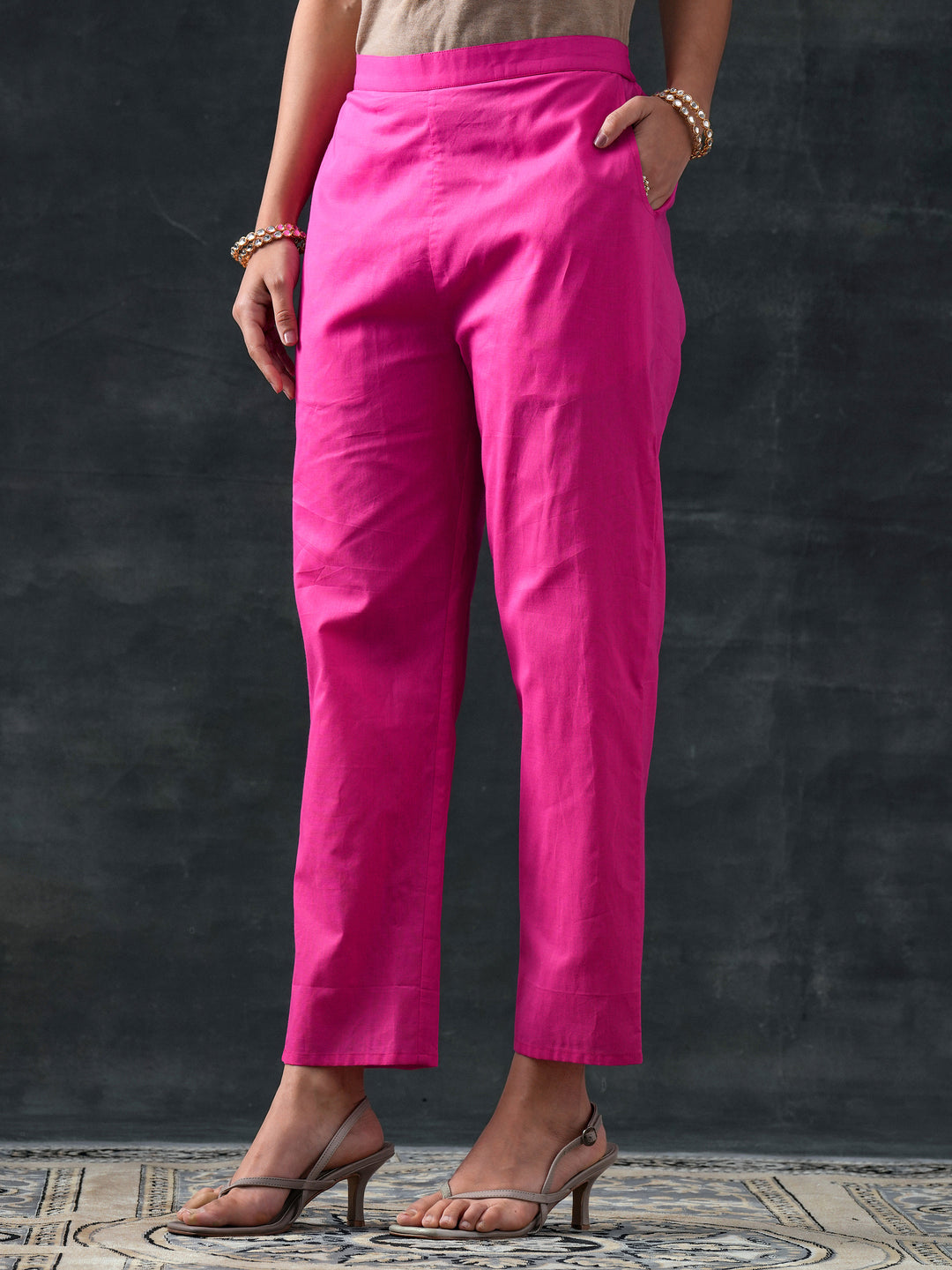  Pink Printed Cotton Straight Suit Set With Dupatta 