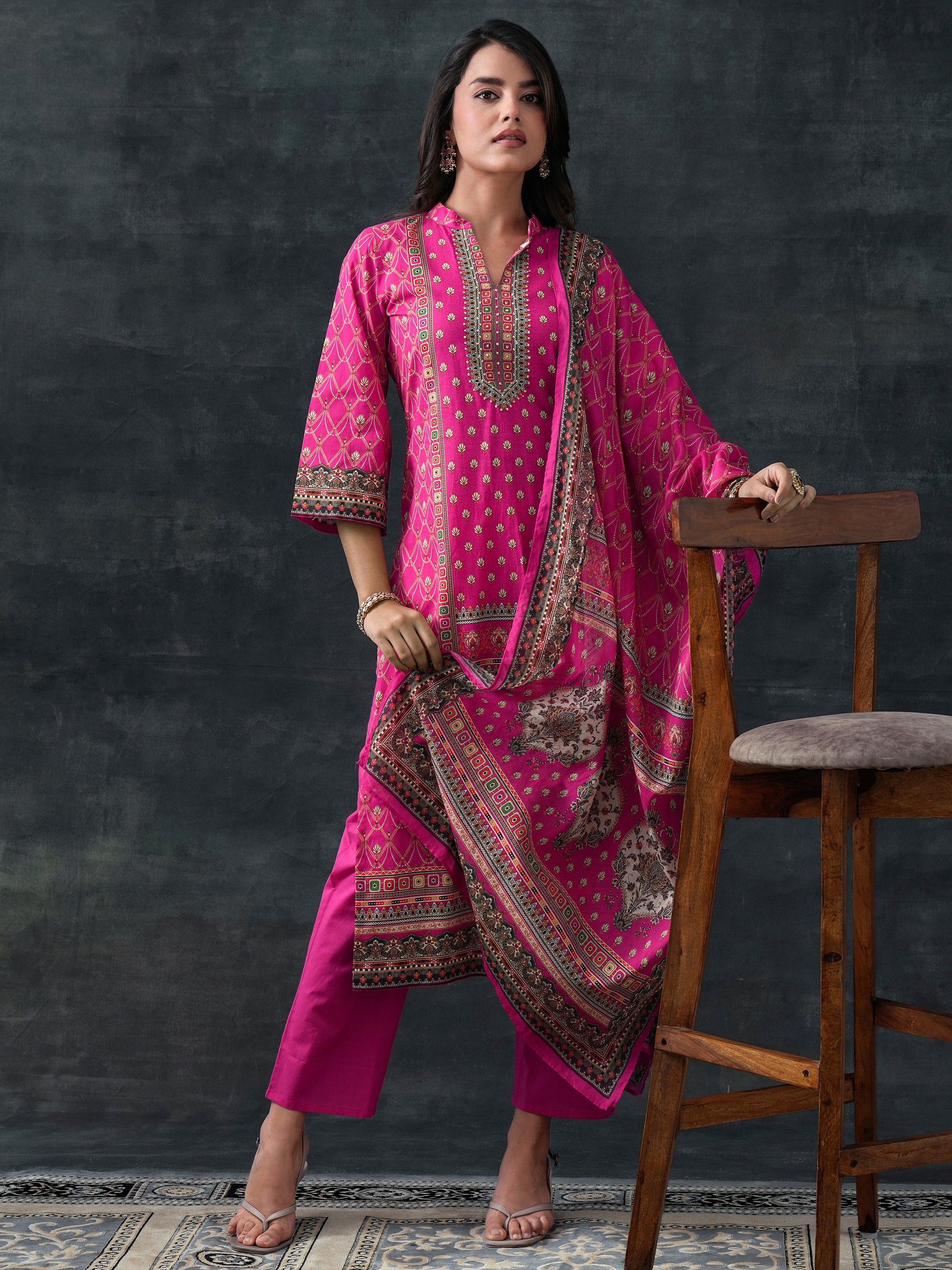 libas Pink Printed Cotton Straight Suit Set With Dupatta-picture-64