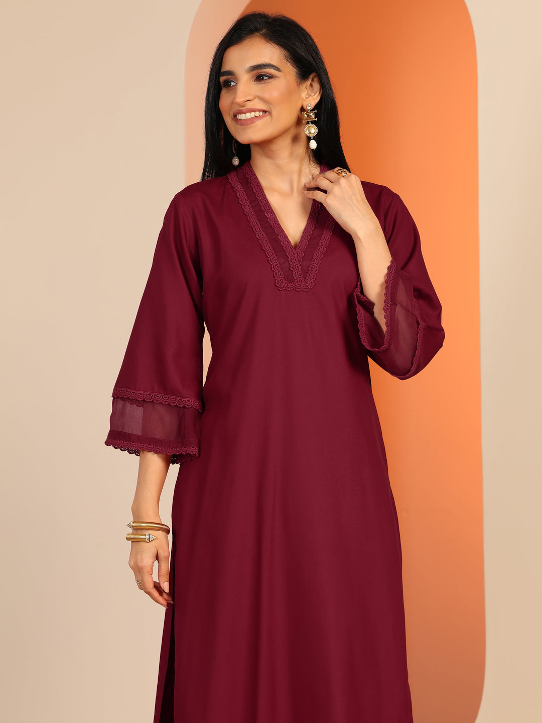  Maroon Embellished Rayon Co-Ord Sets 