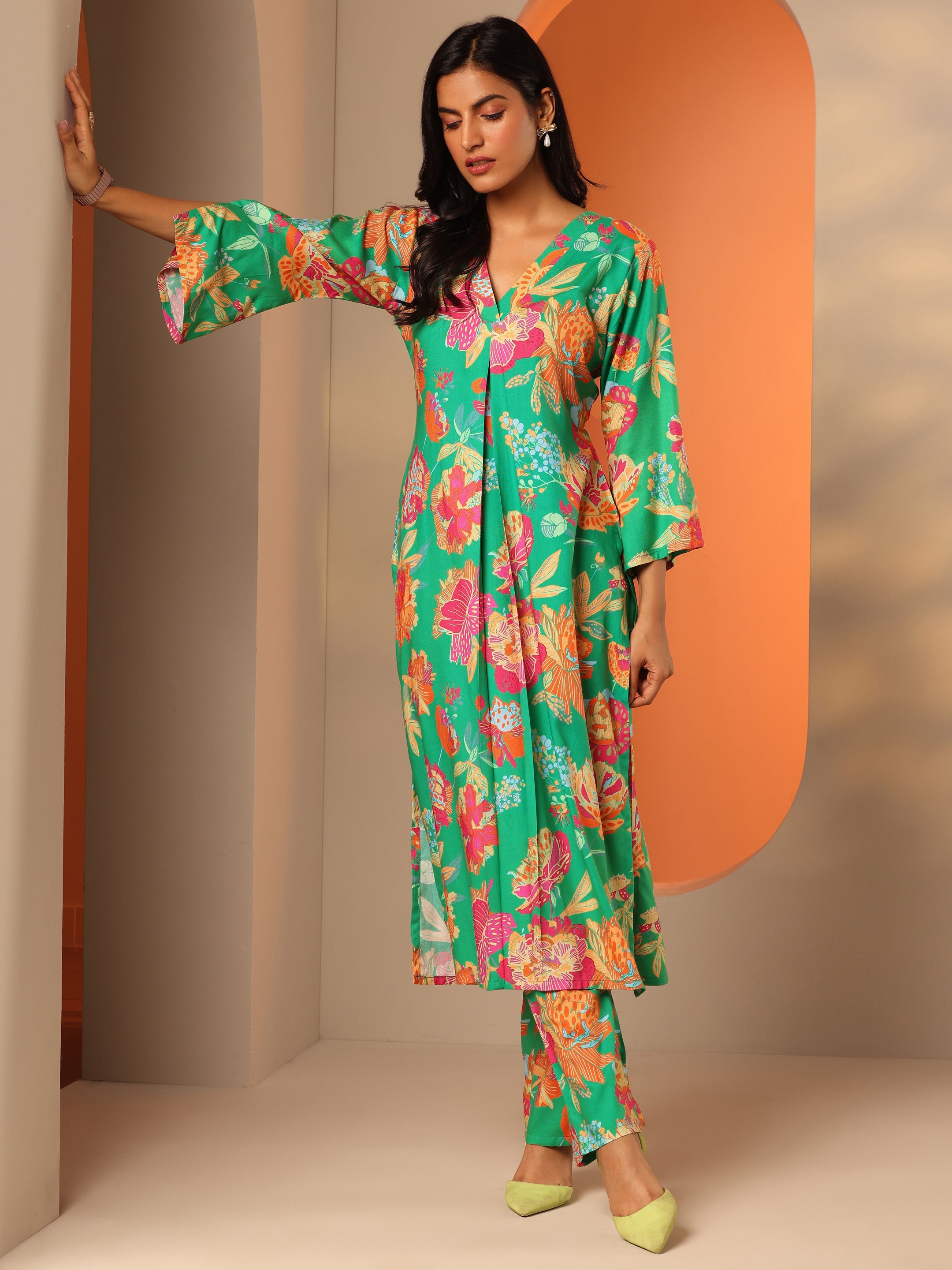 libas Green Printed Rayon Co-Ord Sets-picture-24