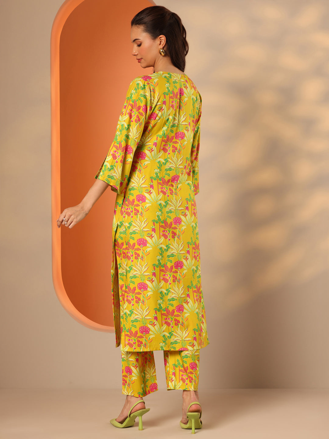  Yellow Printed Rayon Straight Co-ord Sets 