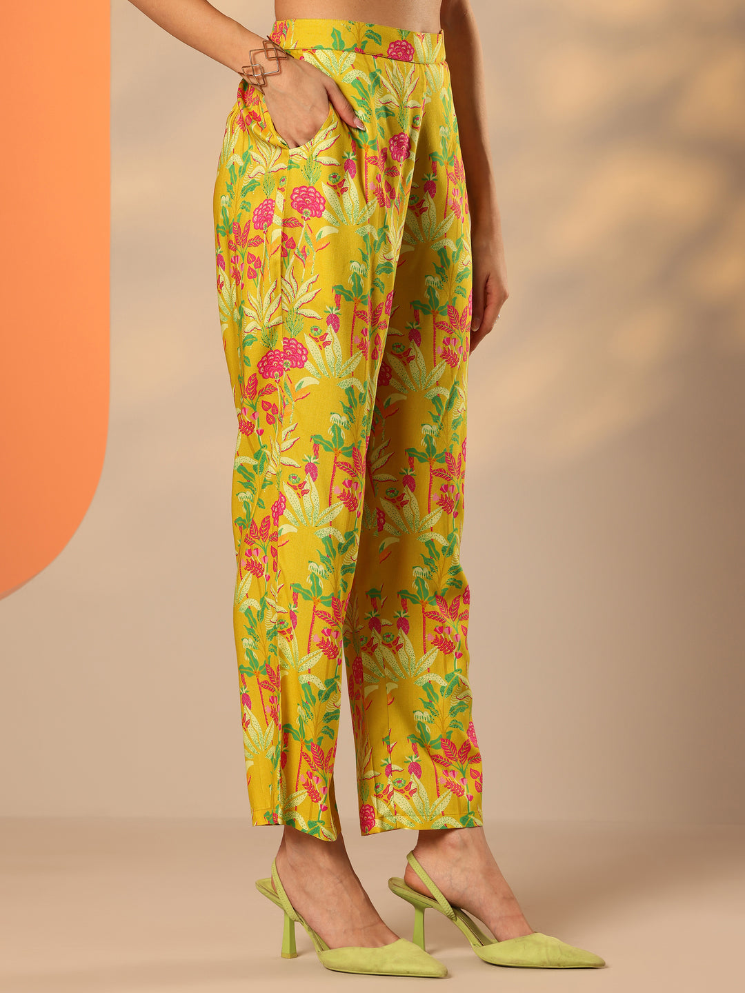 Yellow Printed Rayon Straight Co-ord Sets 