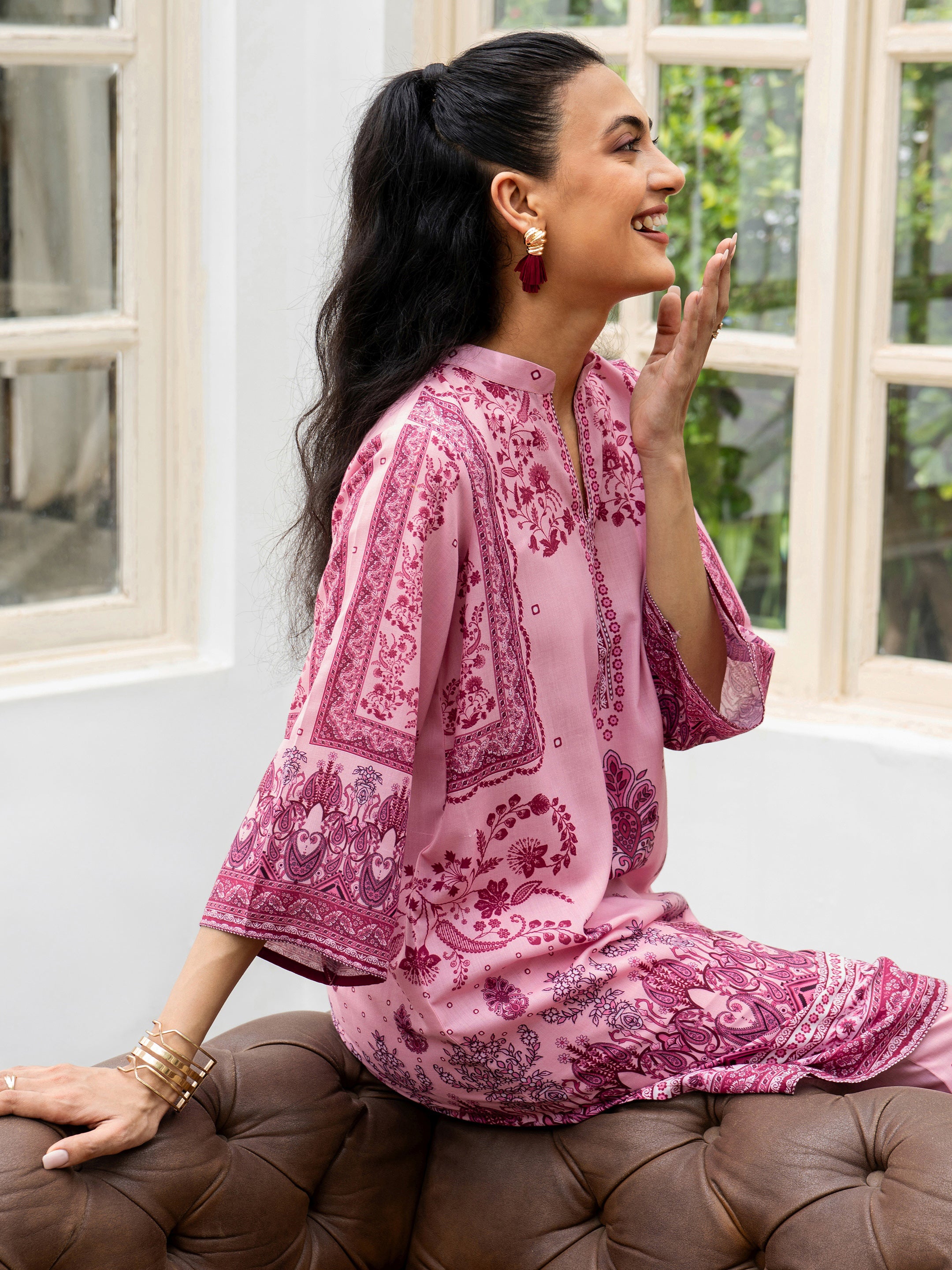 libas Pink Printed Cotton Blend Co-Ord Sets-picture-25