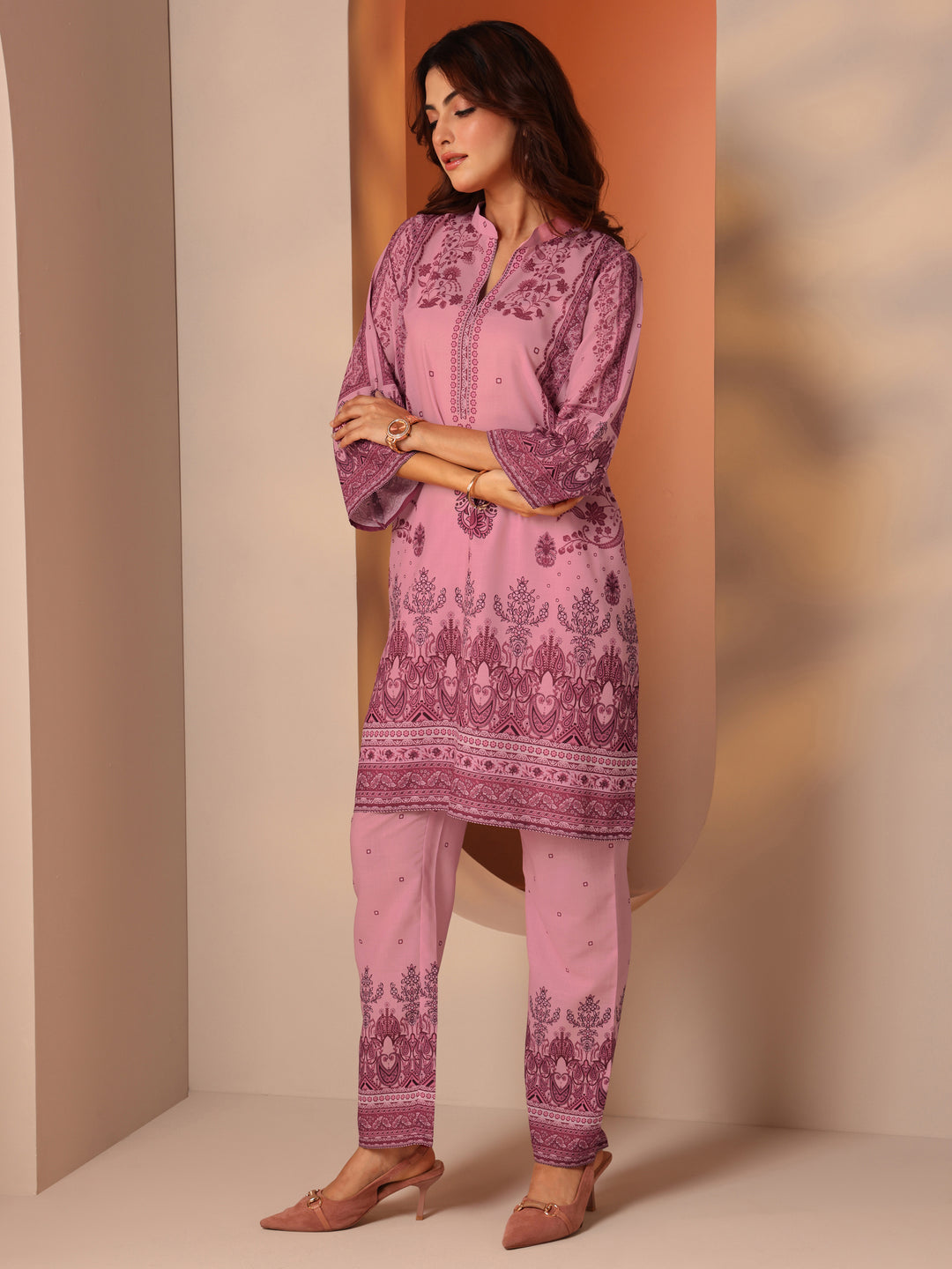  Pink Printed Cotton Blend Co-Ord Sets 
