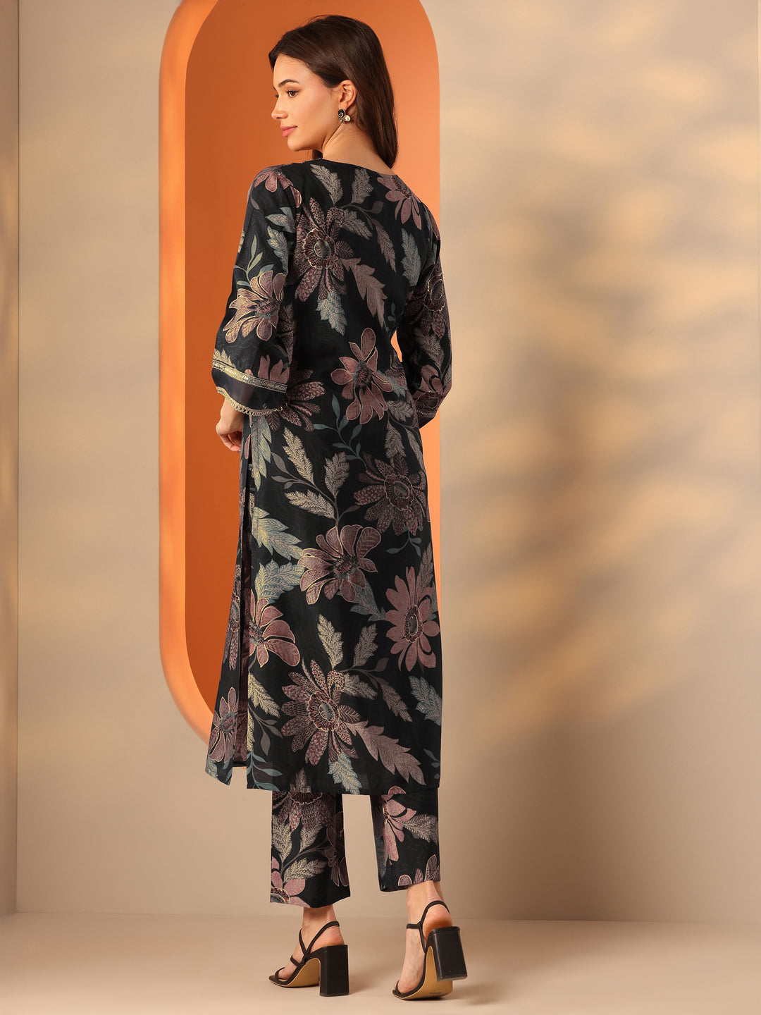  Black Printed Silk Blend Co-Ord Sets 