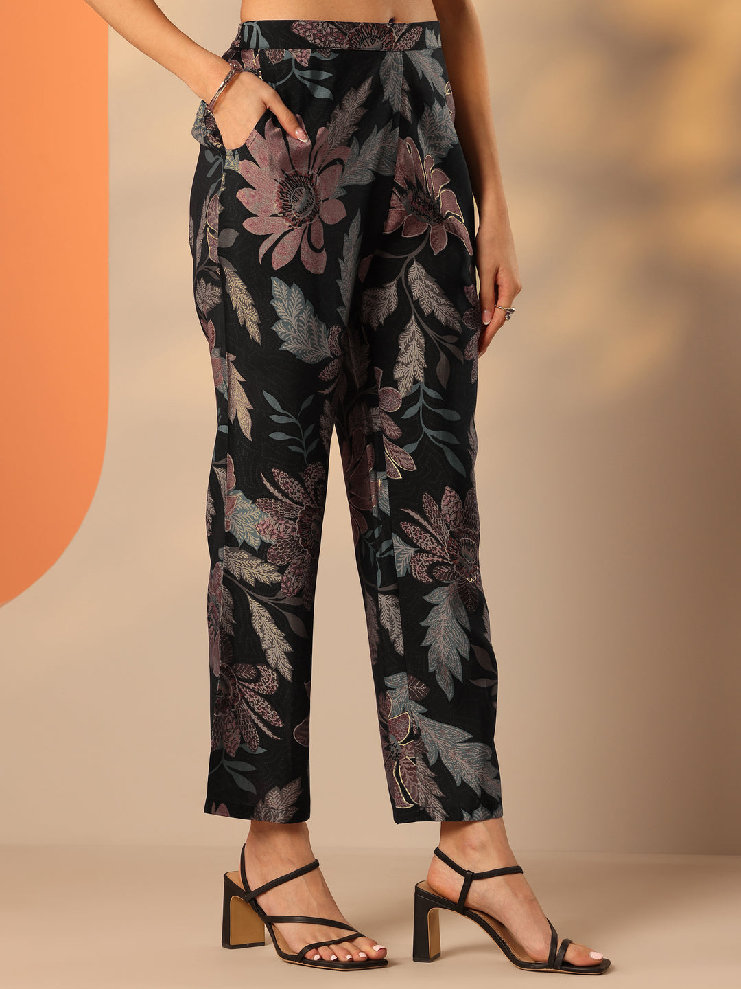  Black Printed Silk Blend Co-Ord Sets 