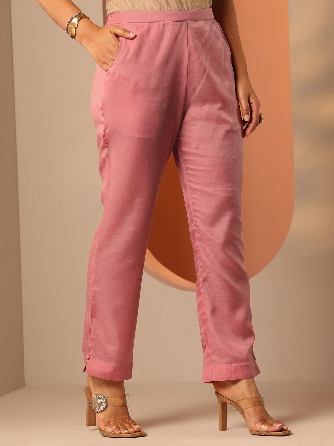  Peach Embroidered Silk Blend A-Line Kurta Set 