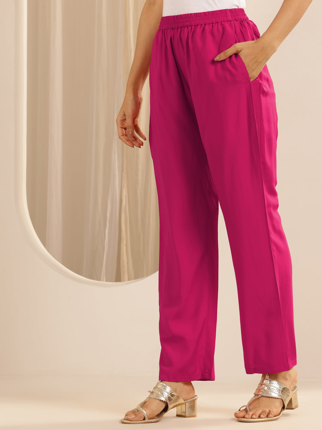  Pink Embroidered Silk Blend Straight Kurta Set 