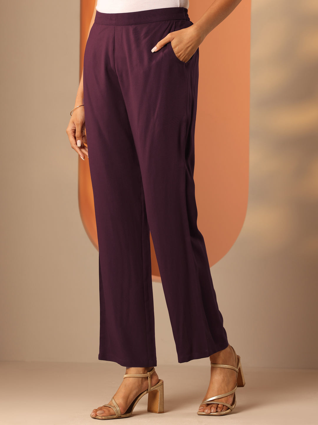  Burgundy Embroidered Rayon Straight Kurta Set 