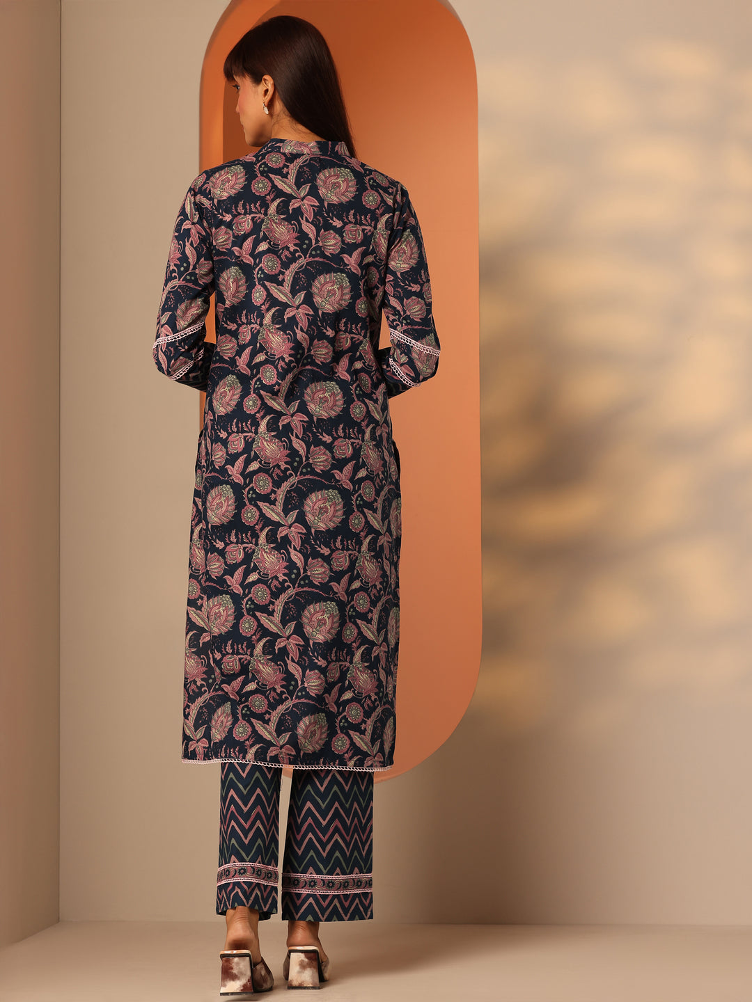  Blue Printed Cotton Straight Kurta Set 