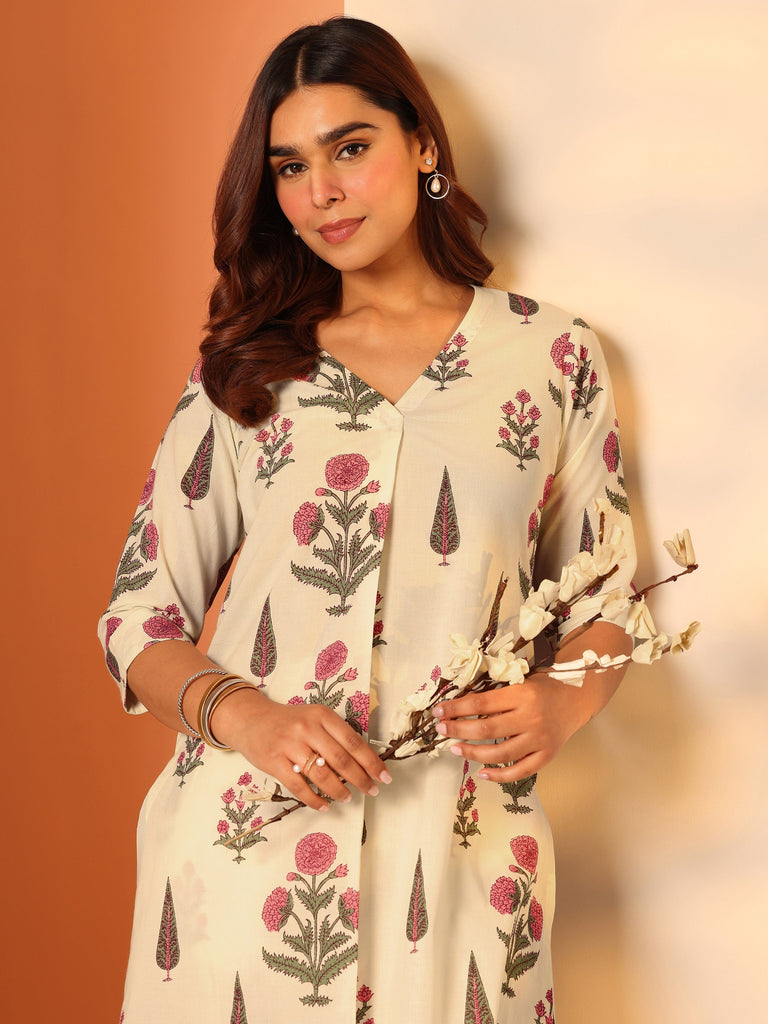 Libas Off White Printed Cotton Straight Kurta Set