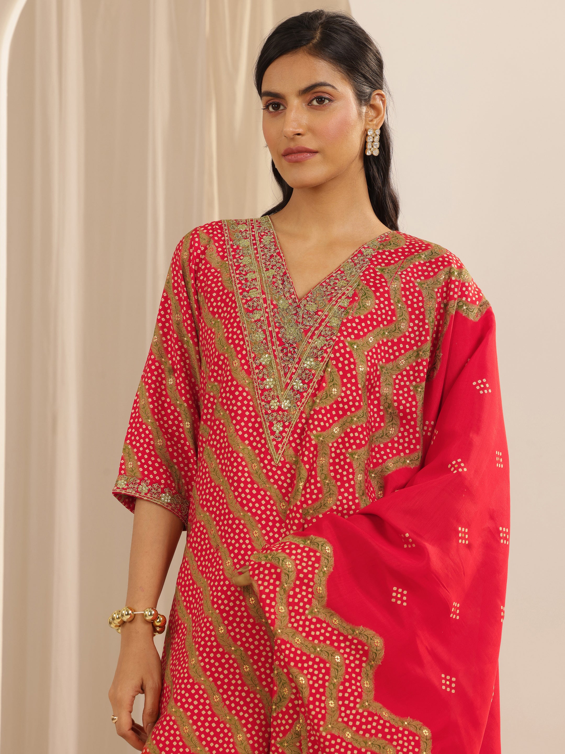libas Red Printed Silk Blend Straight Suit Set With Dupatta-picture-41