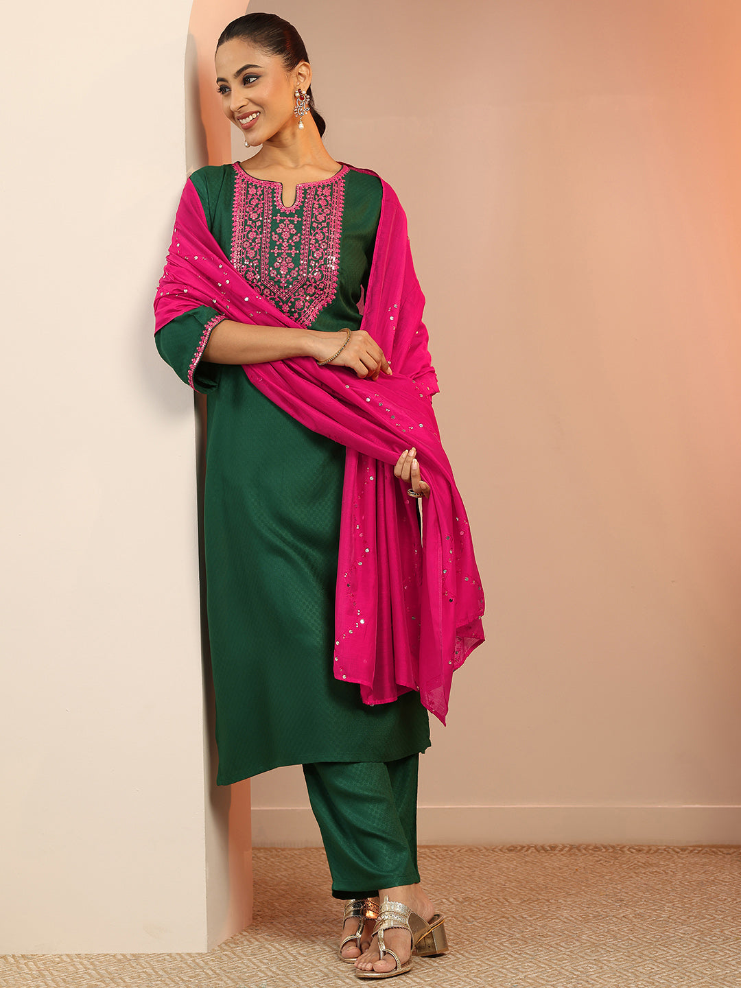 libas Green Embroidered Rayon Straight Suit Set With Dupatta-picture-19