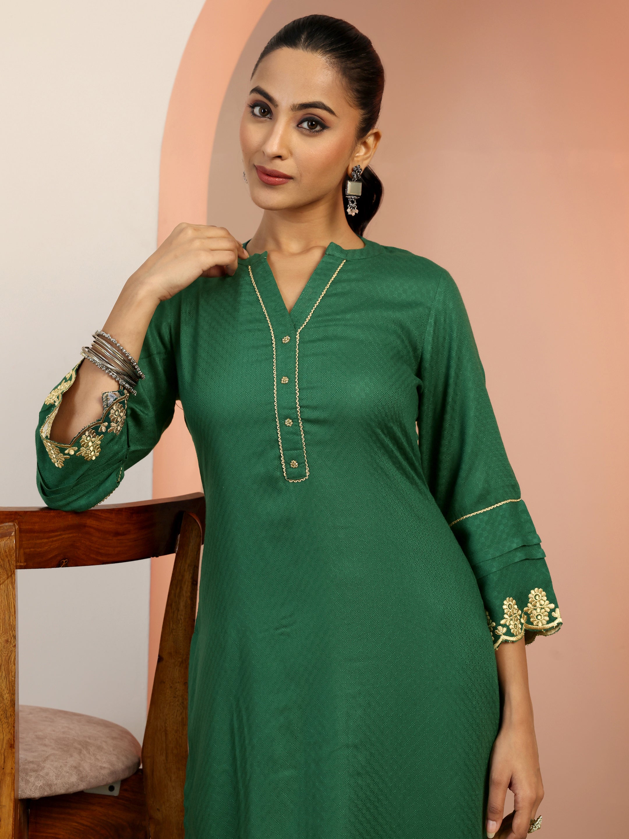 libas Green Solid Rayon Straight Kurta Set-picture-47