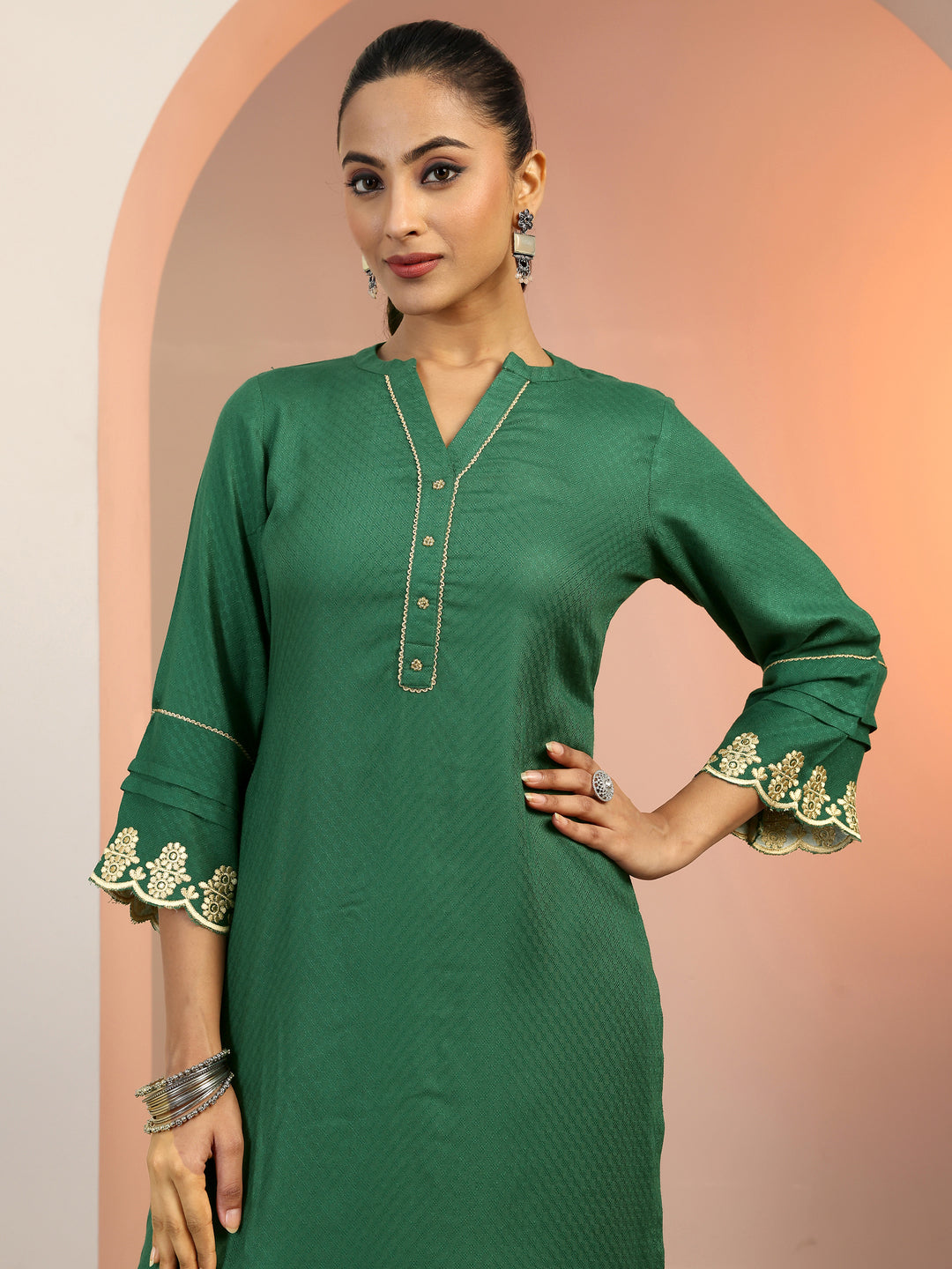  Green Solid Rayon Straight Kurta Set 