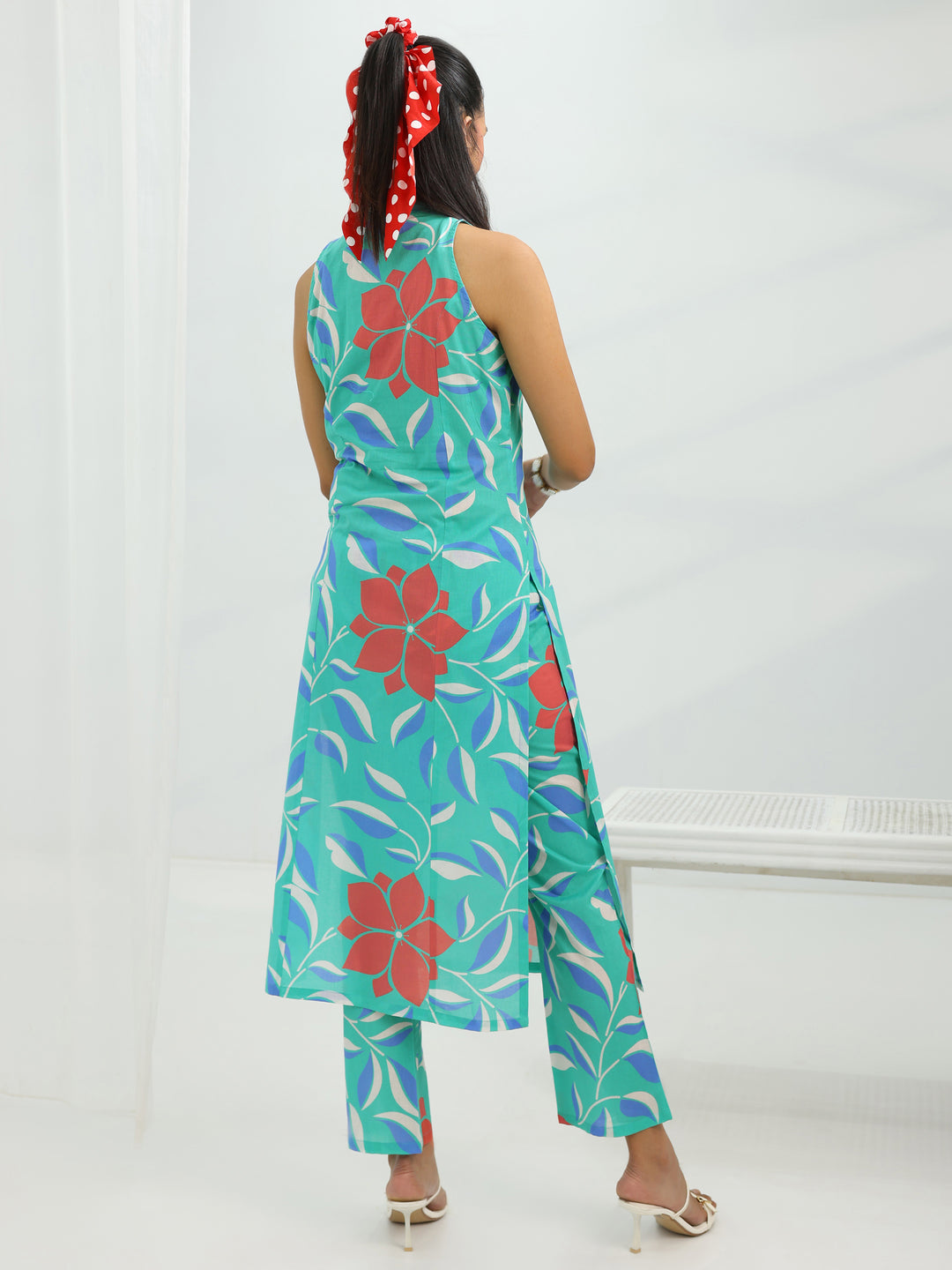  Blue Printed Rayon Straight Kurta Set 