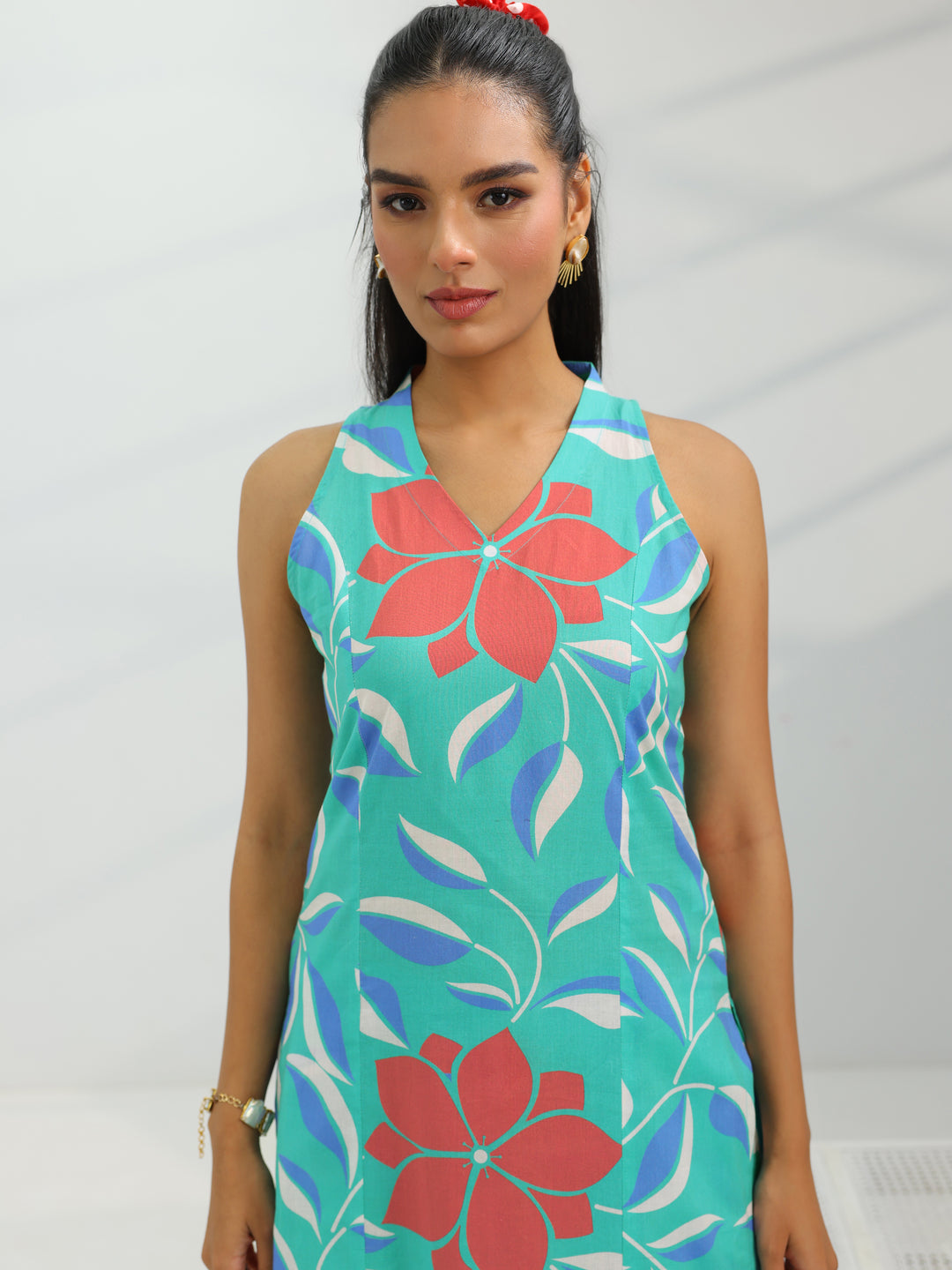  Blue Printed Rayon Straight Kurta Set 