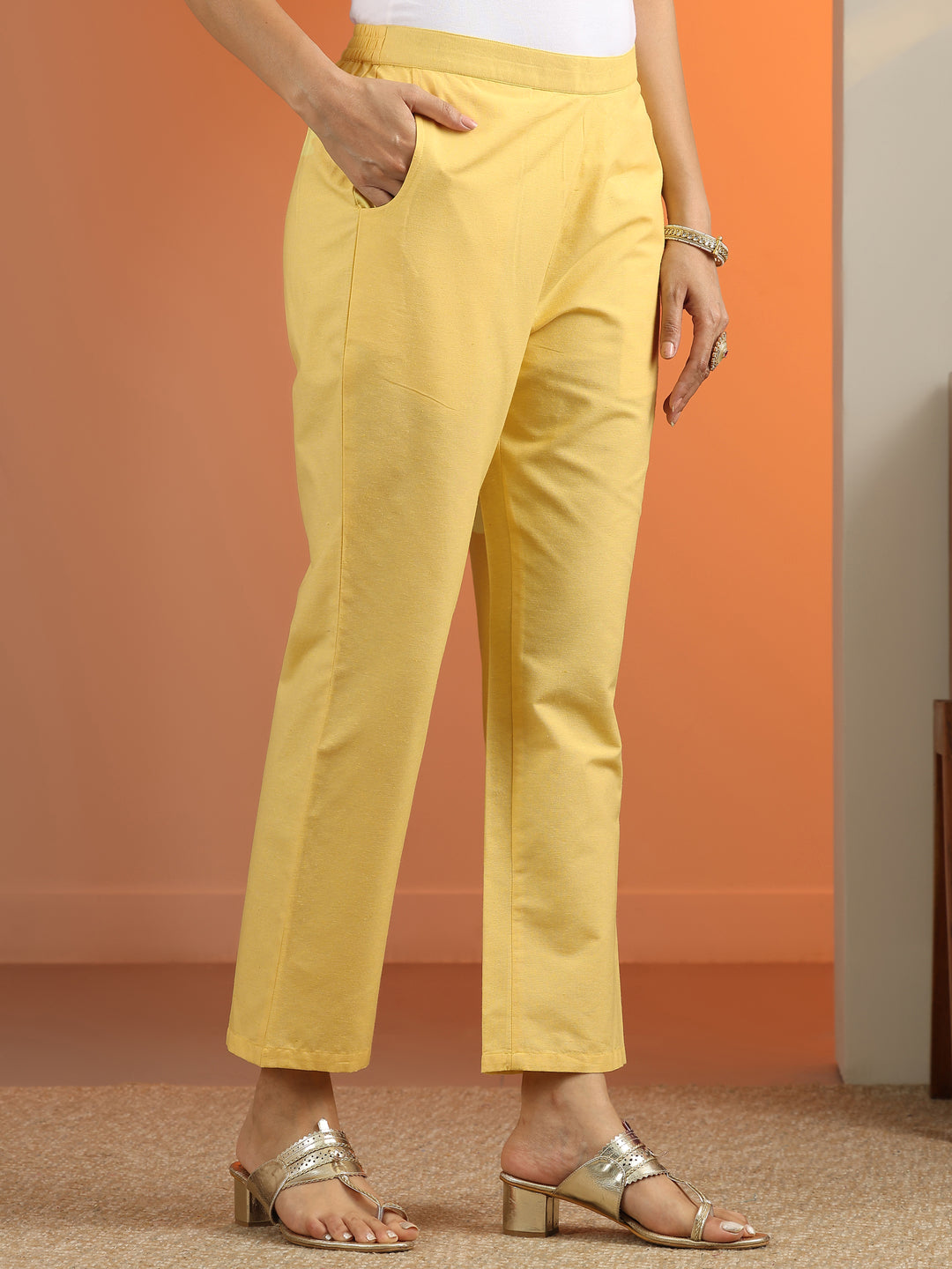  Yellow Embroidered Cotton Blend Straight Suit Set With Dupatta 
