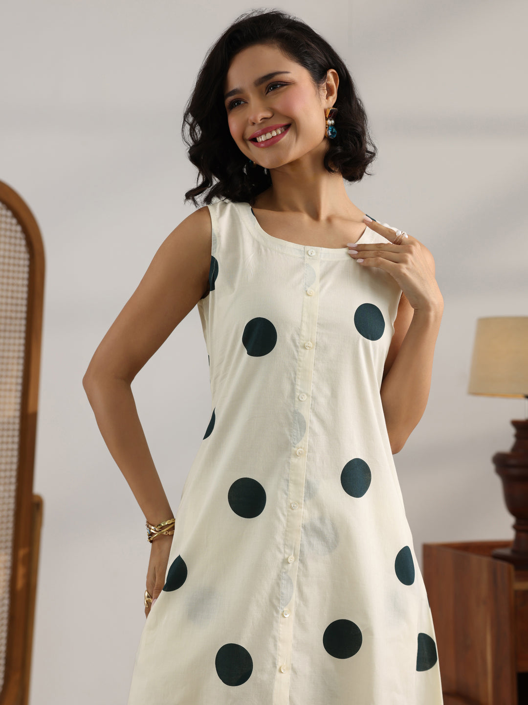  Off White Printed Cotton A-Line Kurta Set 