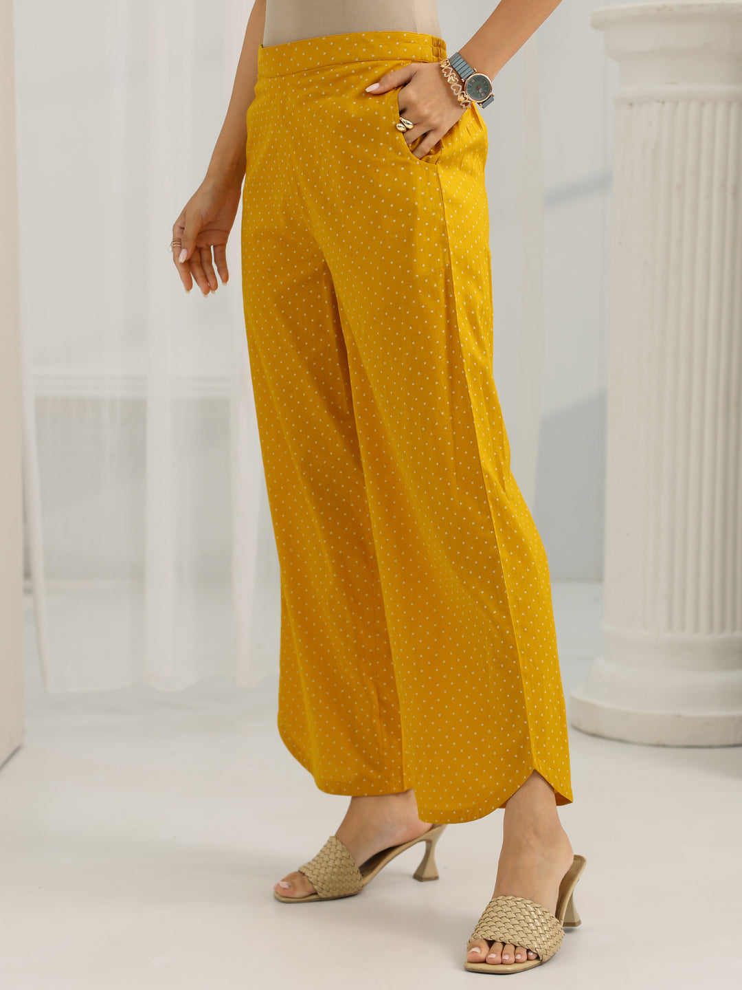  Mustard Printed Cotton Straight Suit Set With Dupatta 