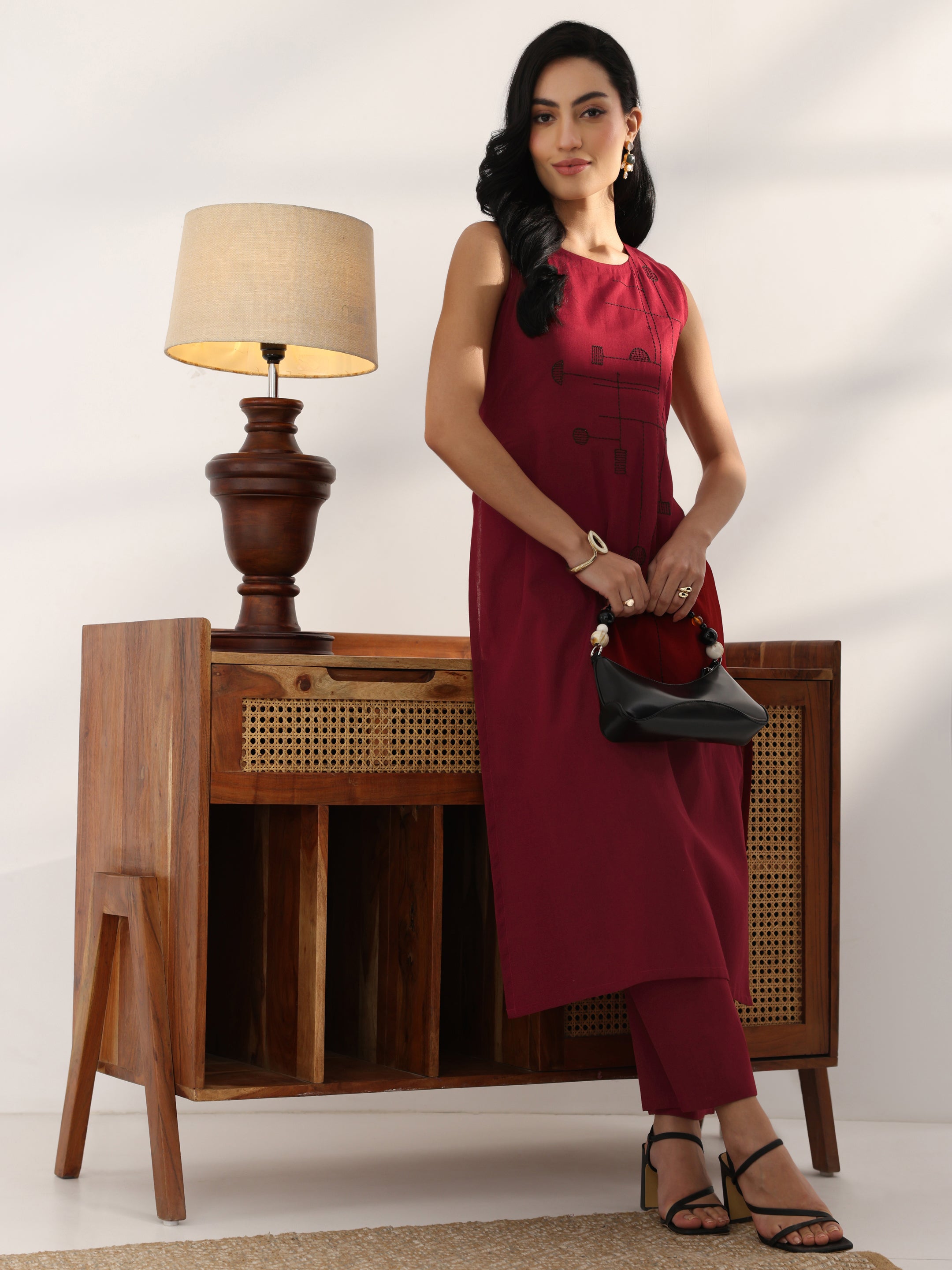 libas Maroon Embroidered Cotton Straight Kurta Set-picture-32