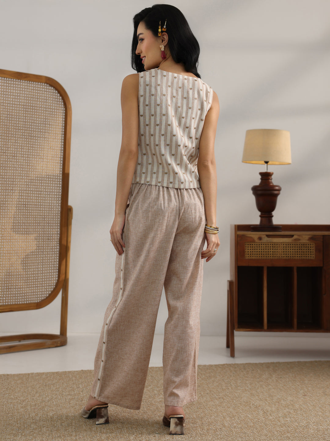  Brown Striped Printed Co-Ord Set 