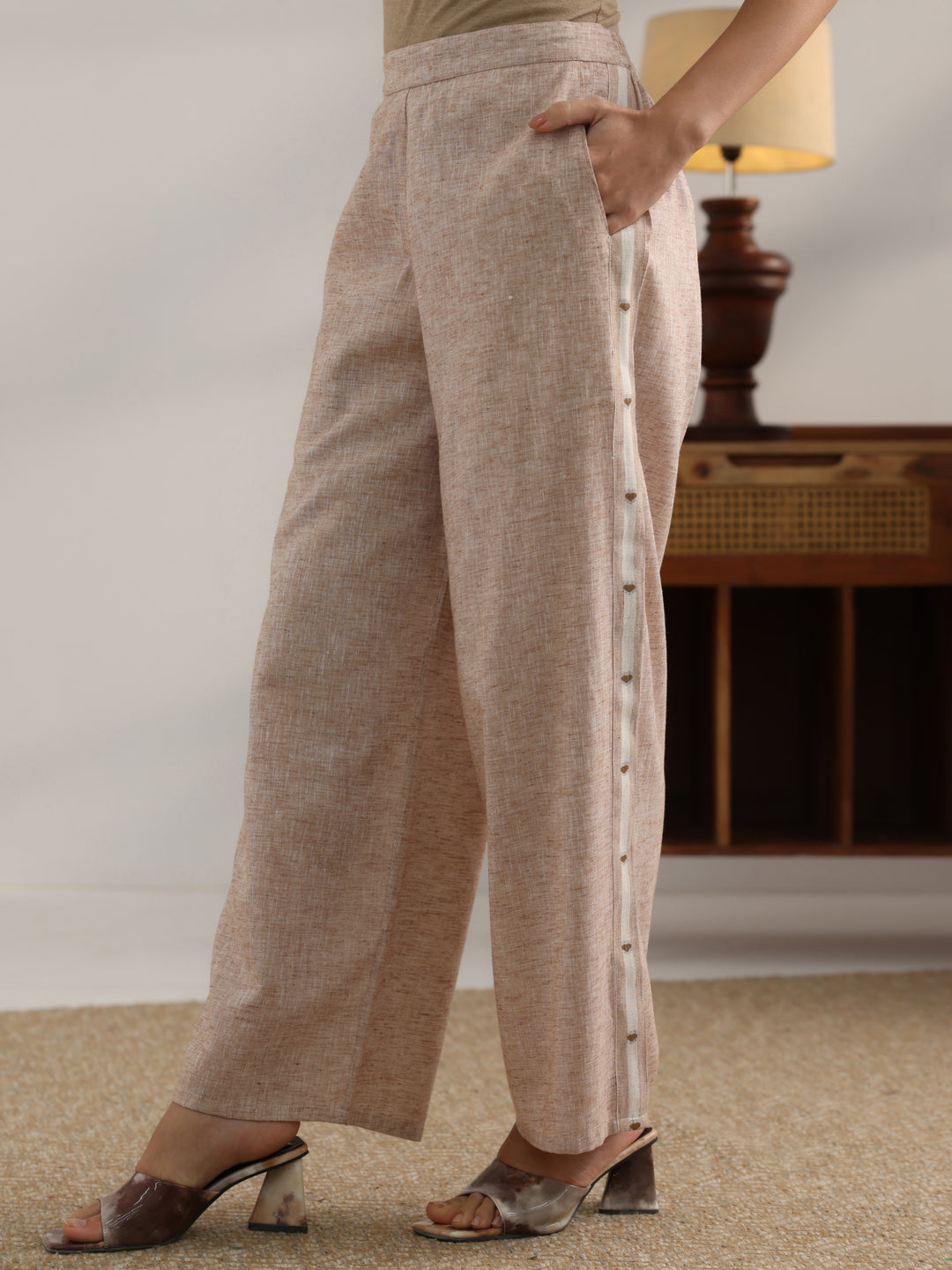  Brown Striped Printed Co-Ord Set 