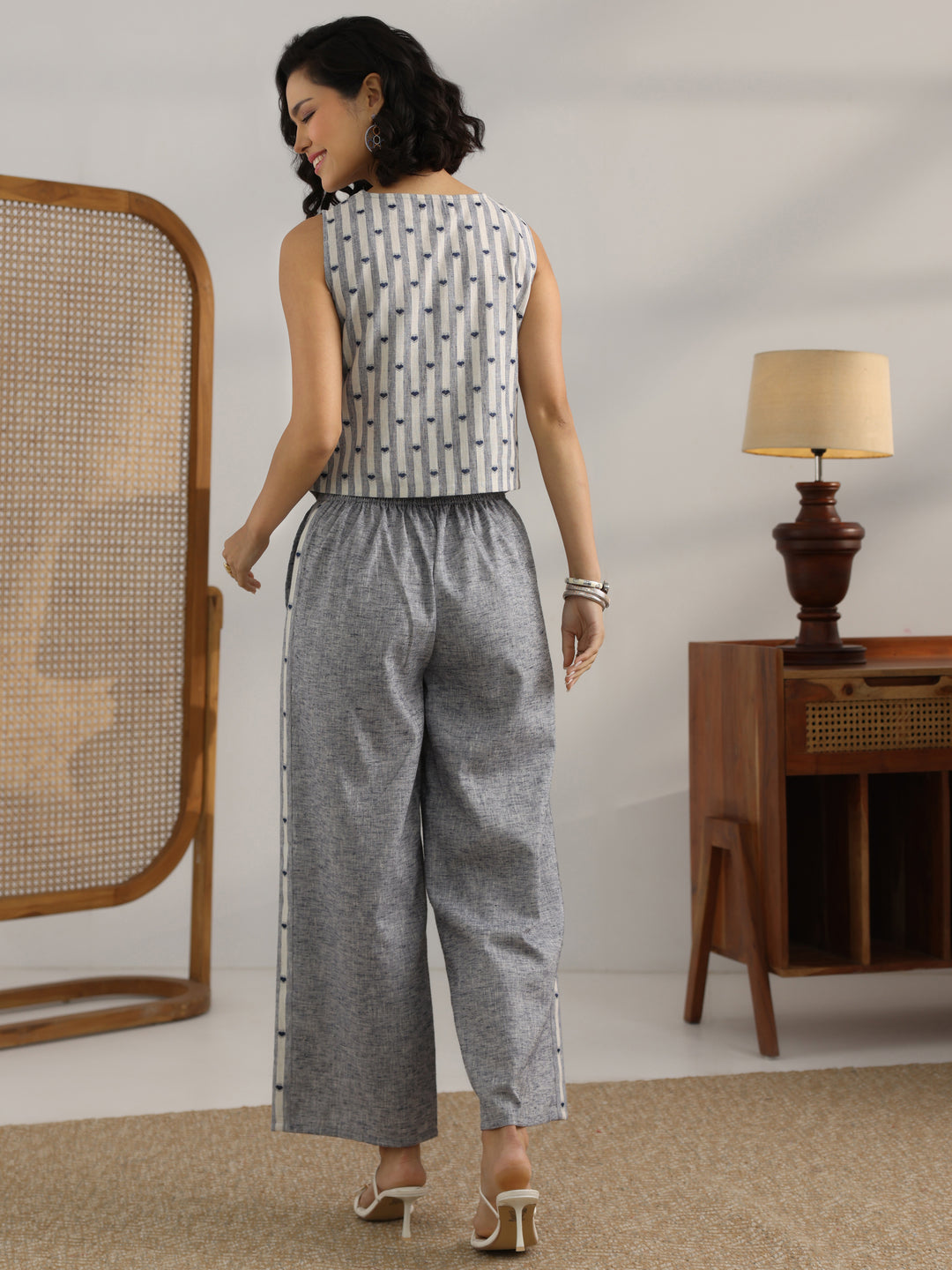  Grey Striped Printed Co-Ord Set 