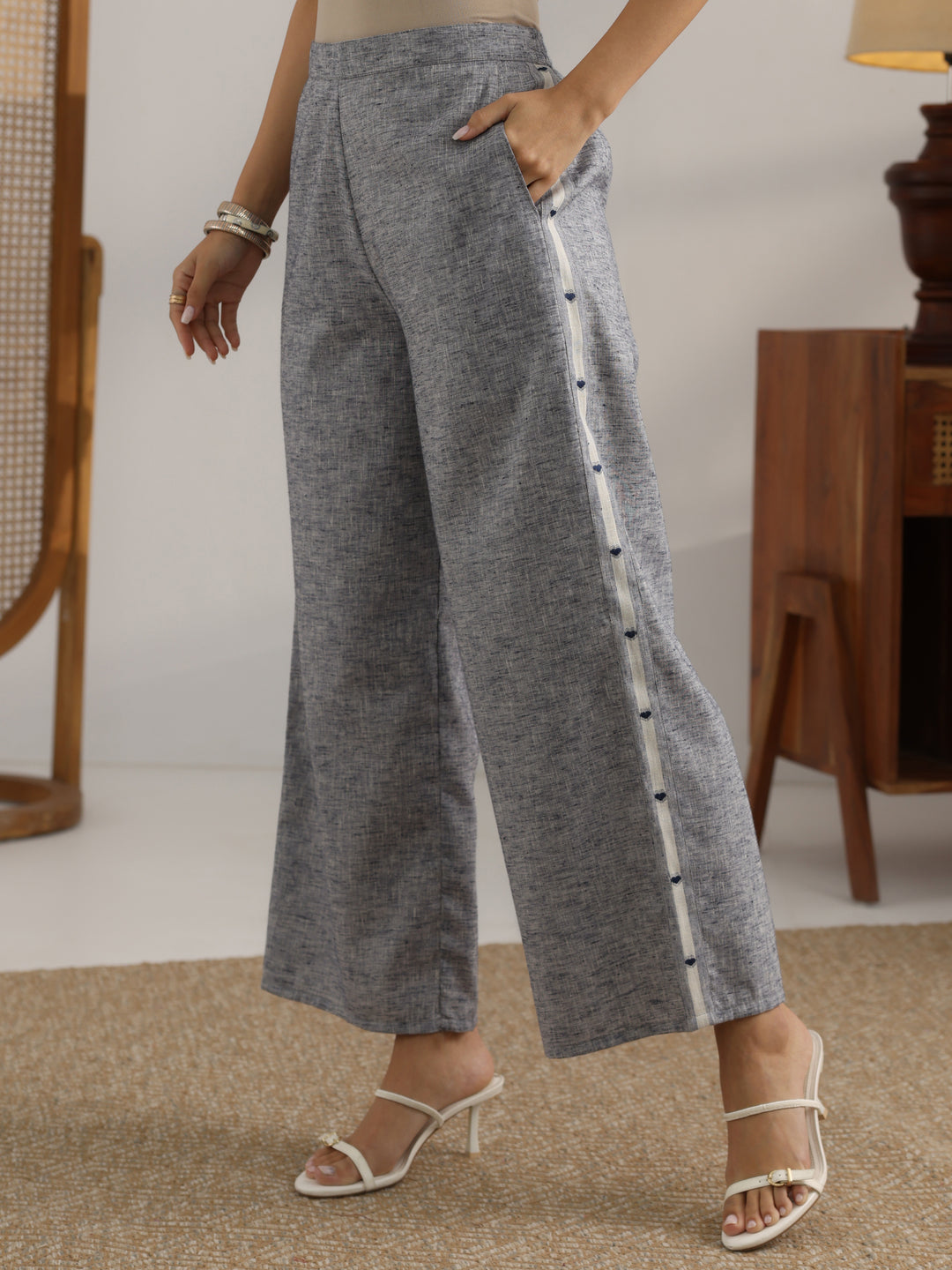  Grey Striped Printed Co-Ord Set 