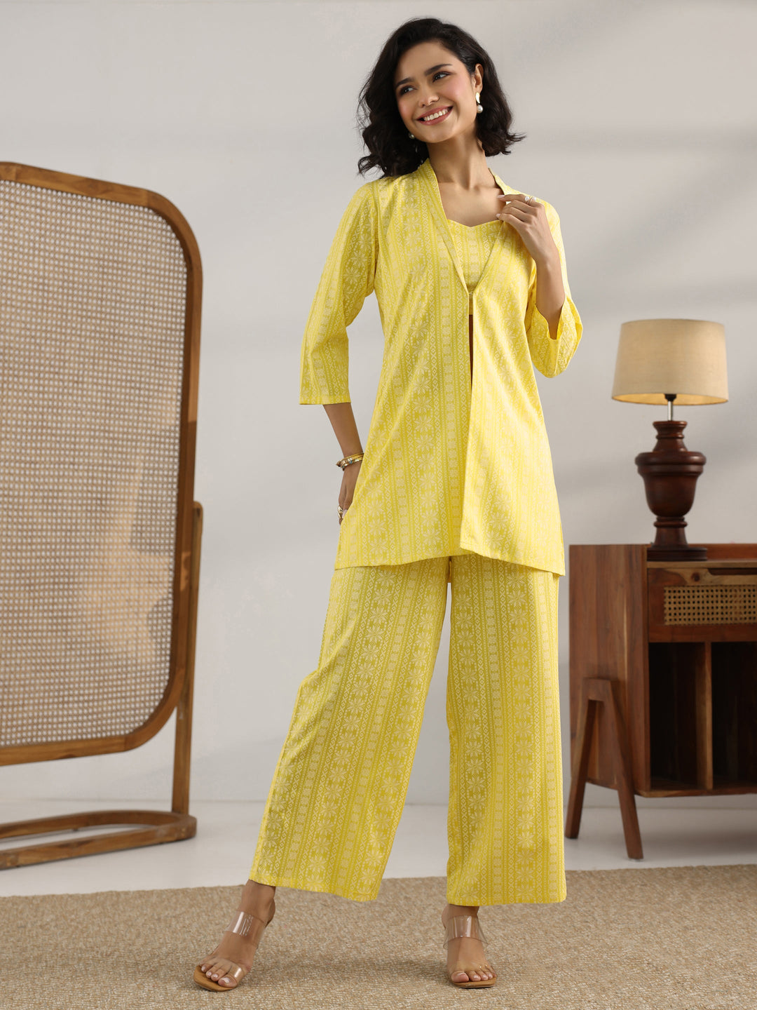  Yellow Printed Rayon Co-Ord Sets 