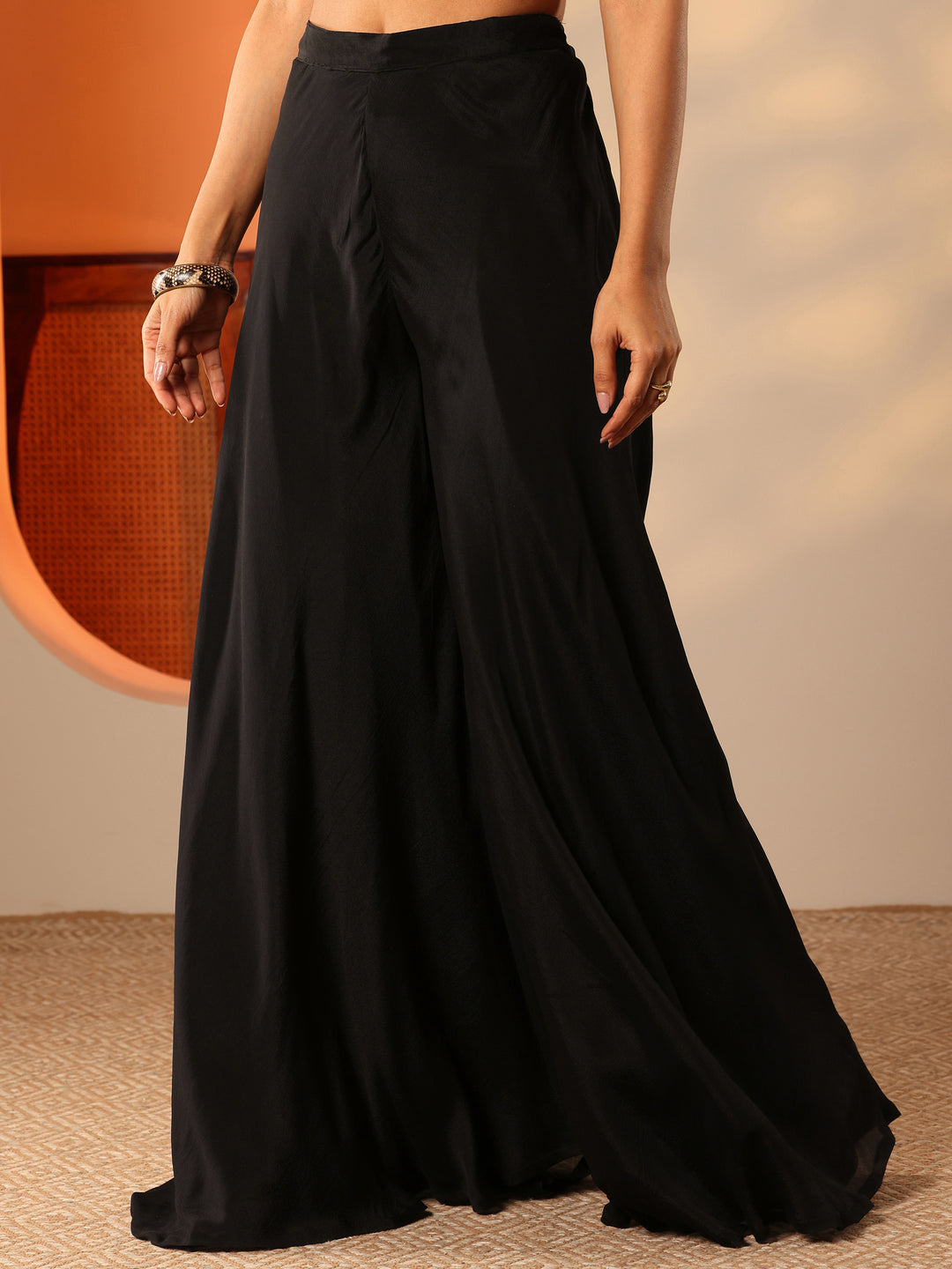  Black Printed Silk Blend Straight Kurta Set 