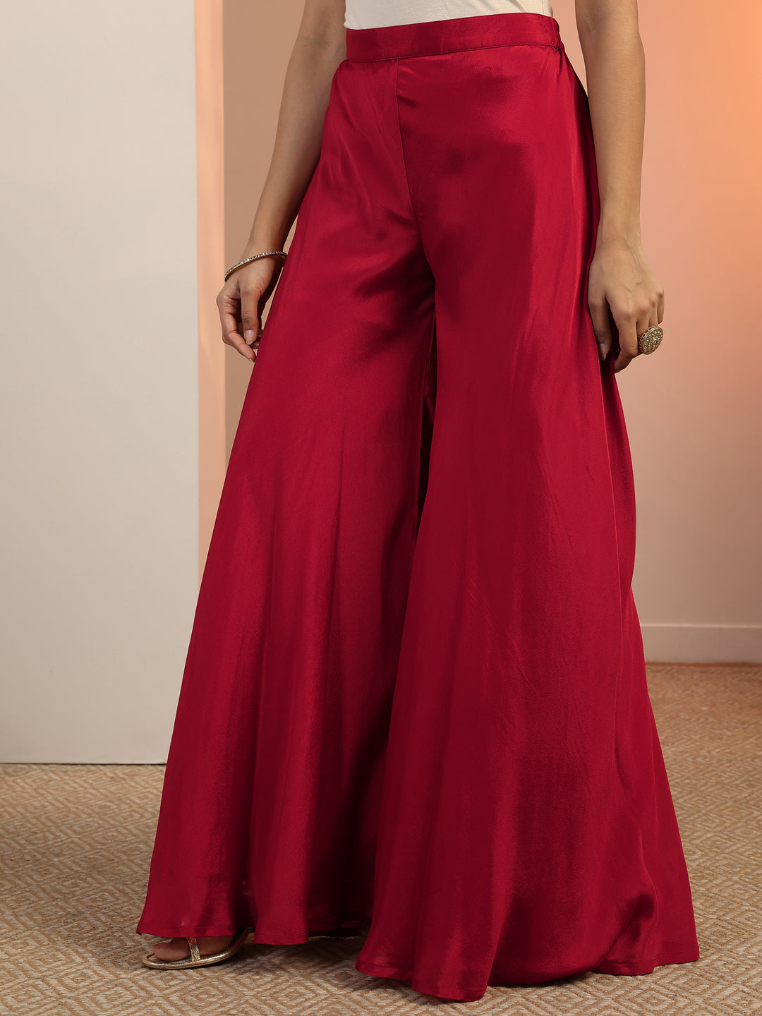  Red Printed Silk Blend Straight Kurta Set 