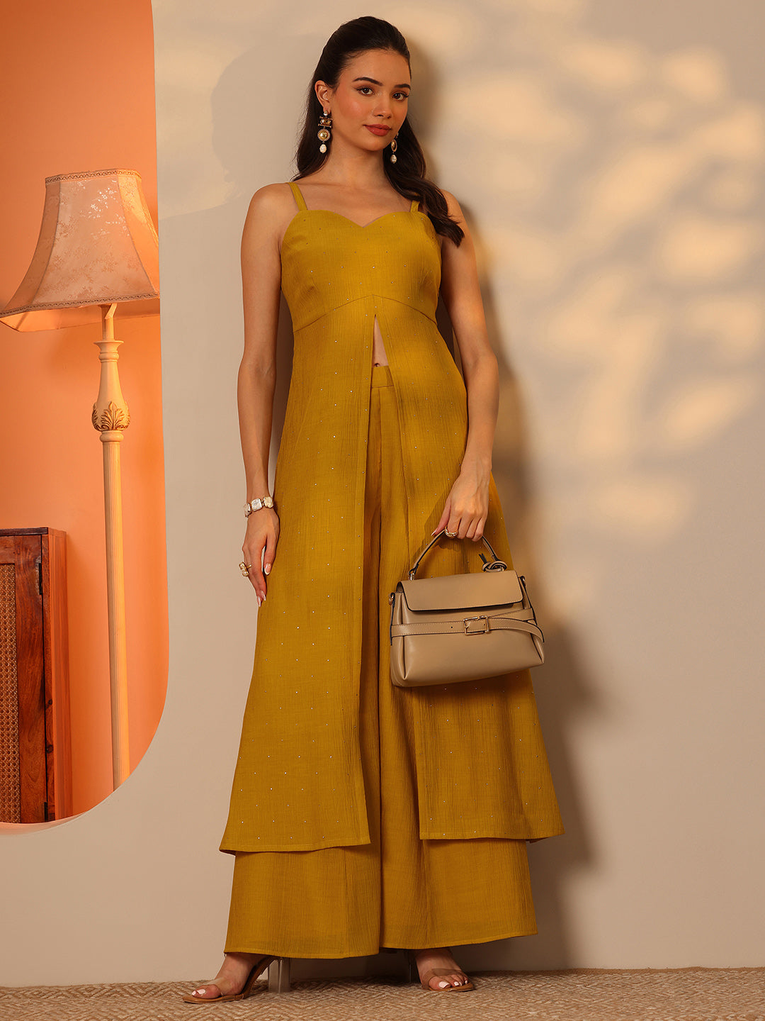 Mustard Embellished Silk Blend Straight Kurta Set-image-19