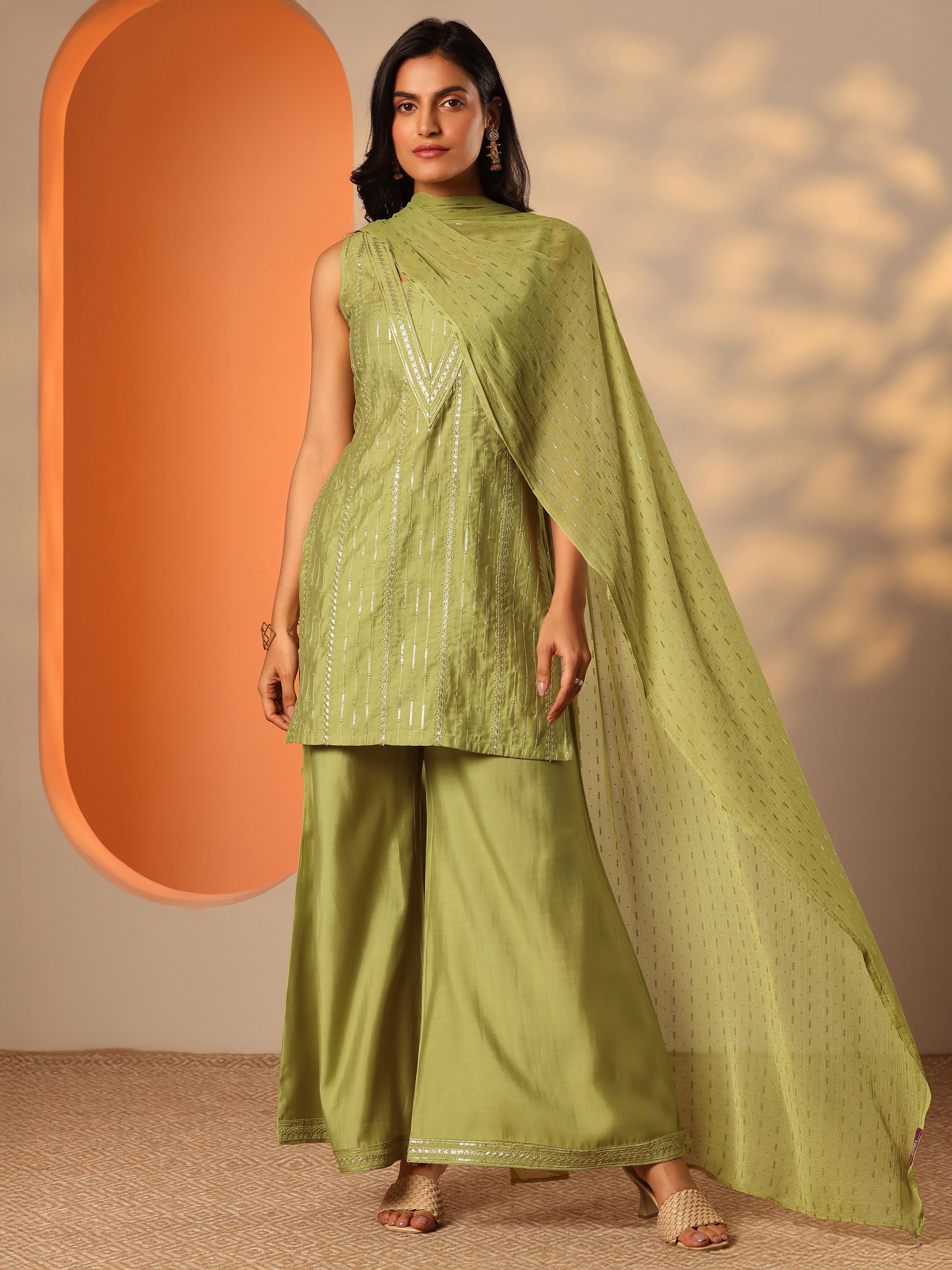 libas Green Embroidered Silk Blend Straight Suit Set With Dupatta-picture-13