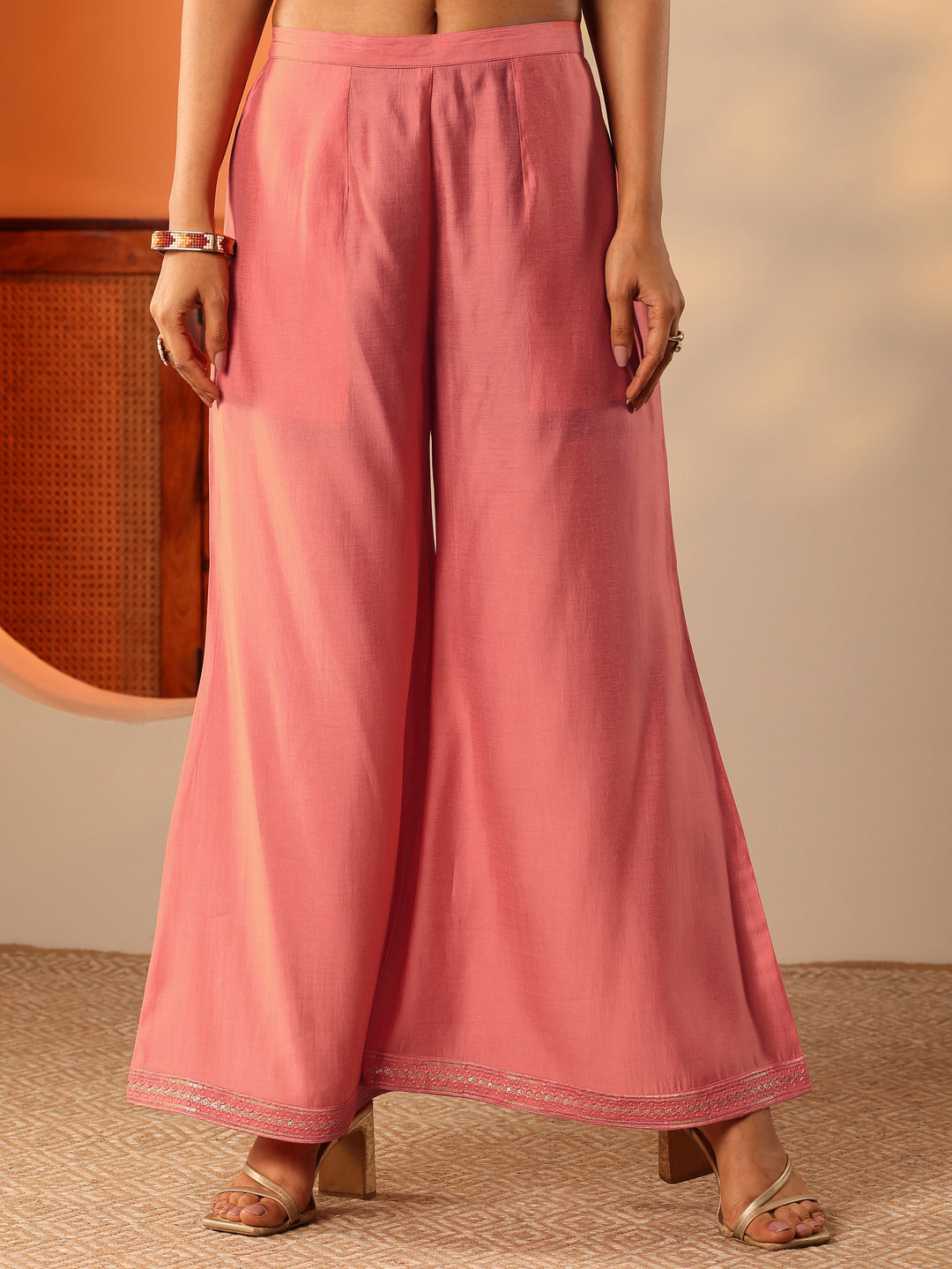  Peach Embroidered Silk Blend Straight Suit Set With Dupatta 