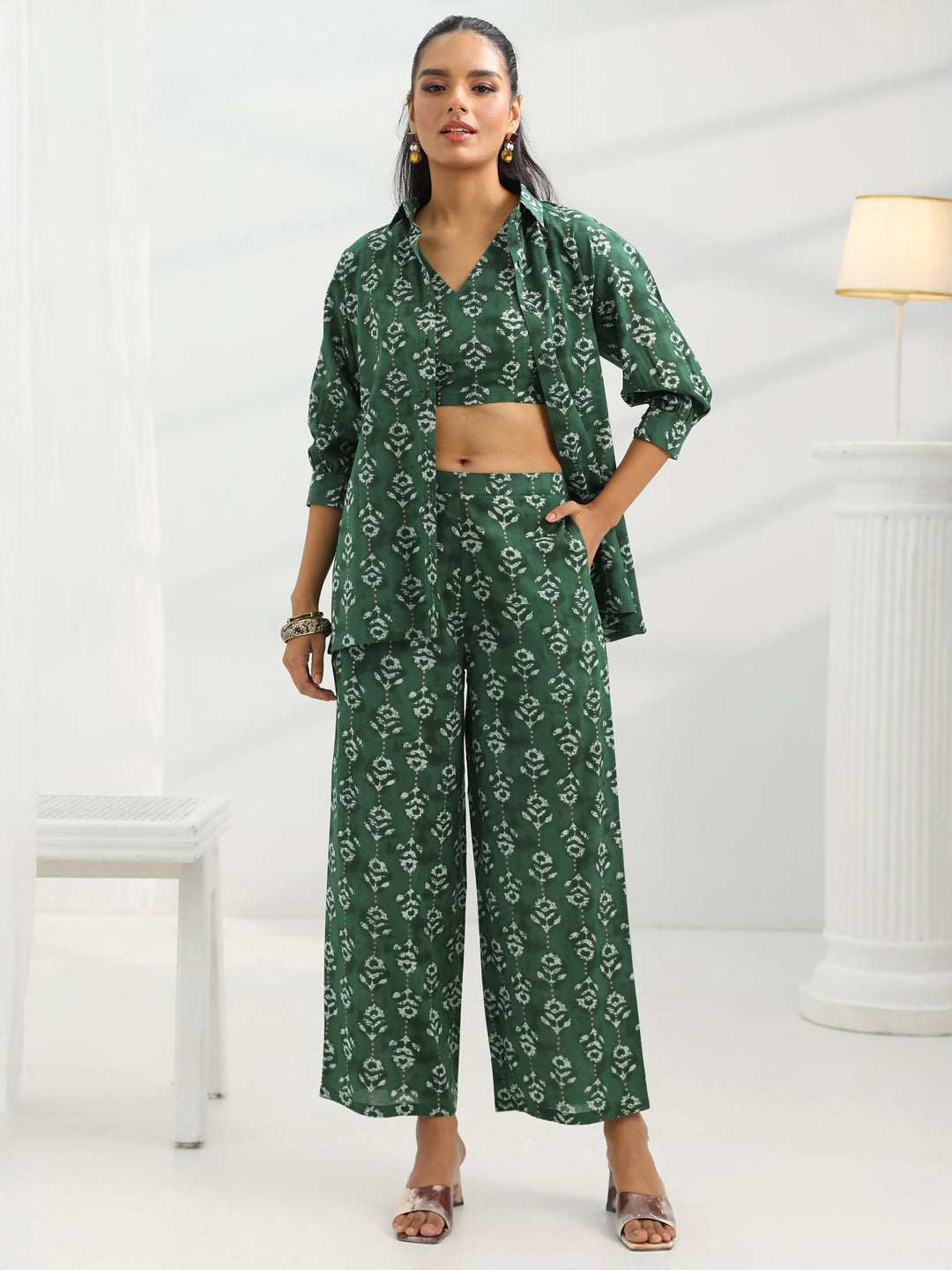  Green Printed Cotton Co-Ord Set 