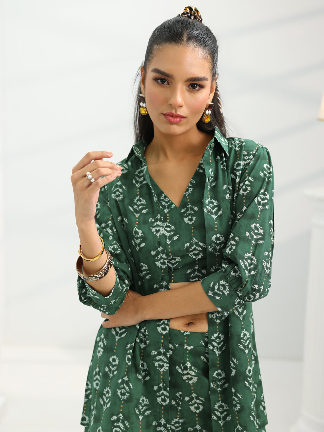  Green Printed Cotton Co-Ord Set 