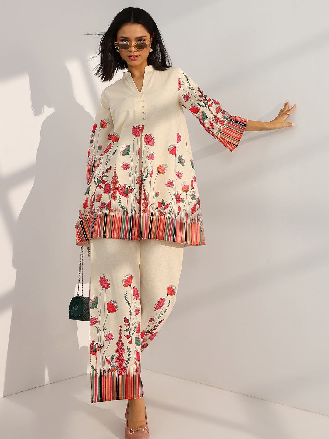Libas Off White Printed Cotton Co-Ord Sets-image-8