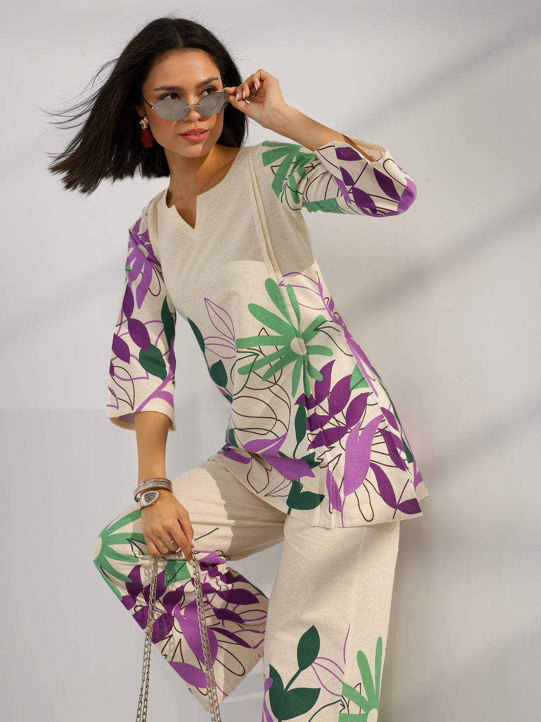 Off White Printed Cotton Co-Ord Sets