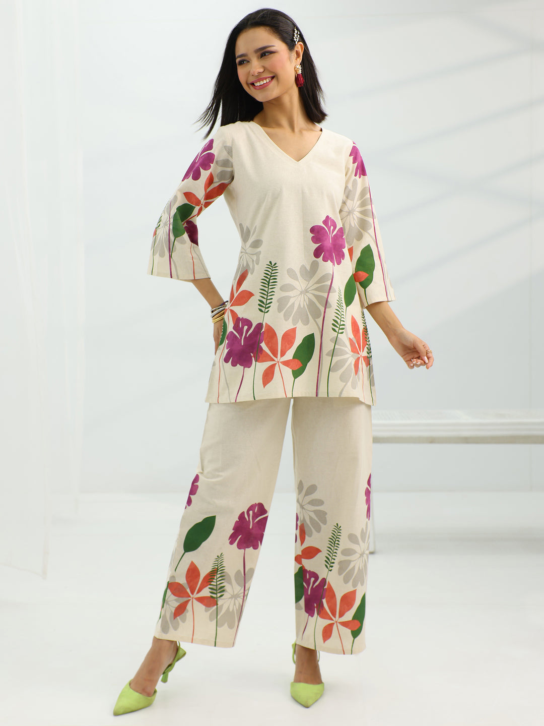  Off White Printed Cotton Co-Ord Sets 