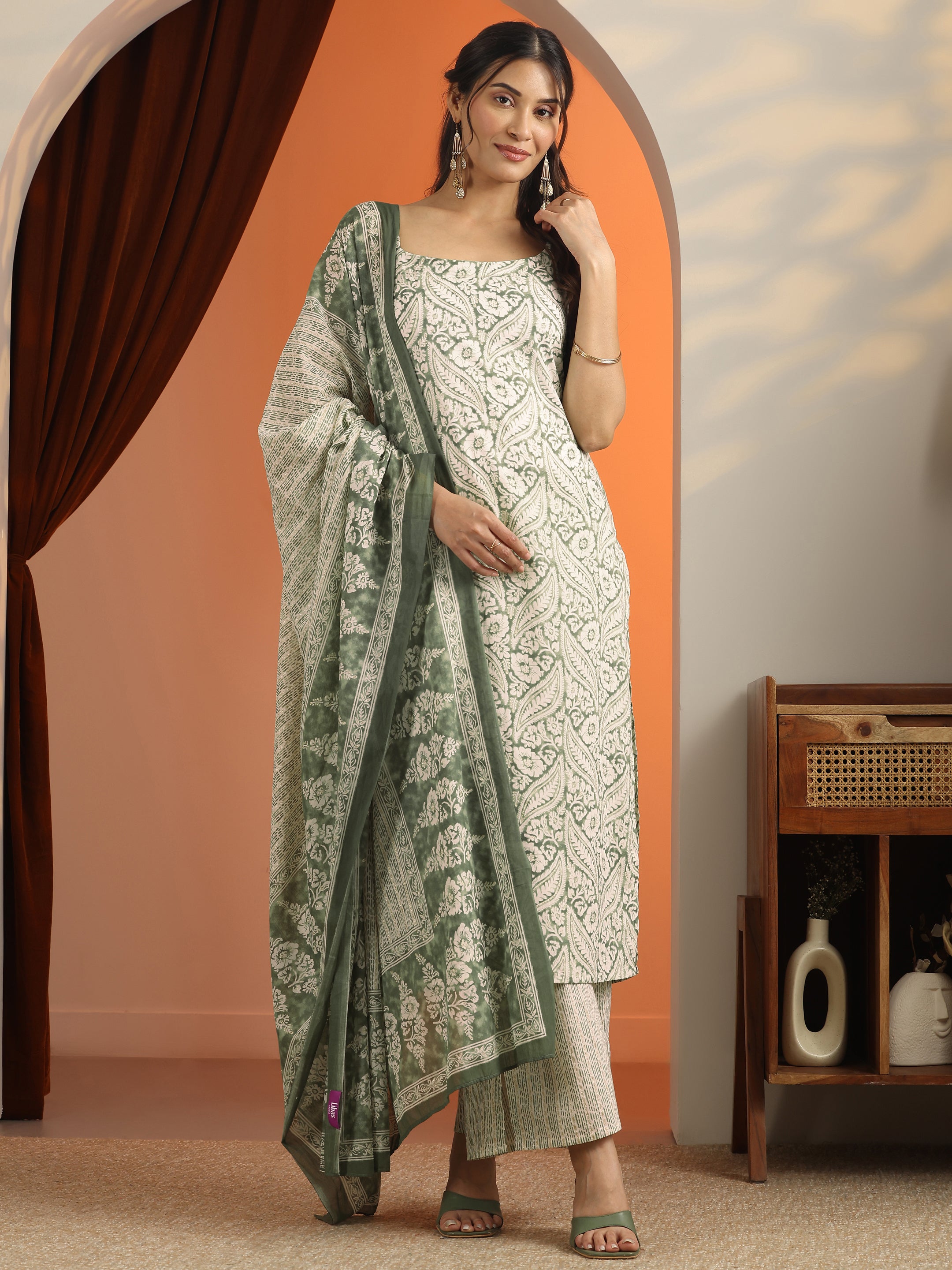libas Green Printed Cotton Straight Suit Set With Dupatta-picture-38
