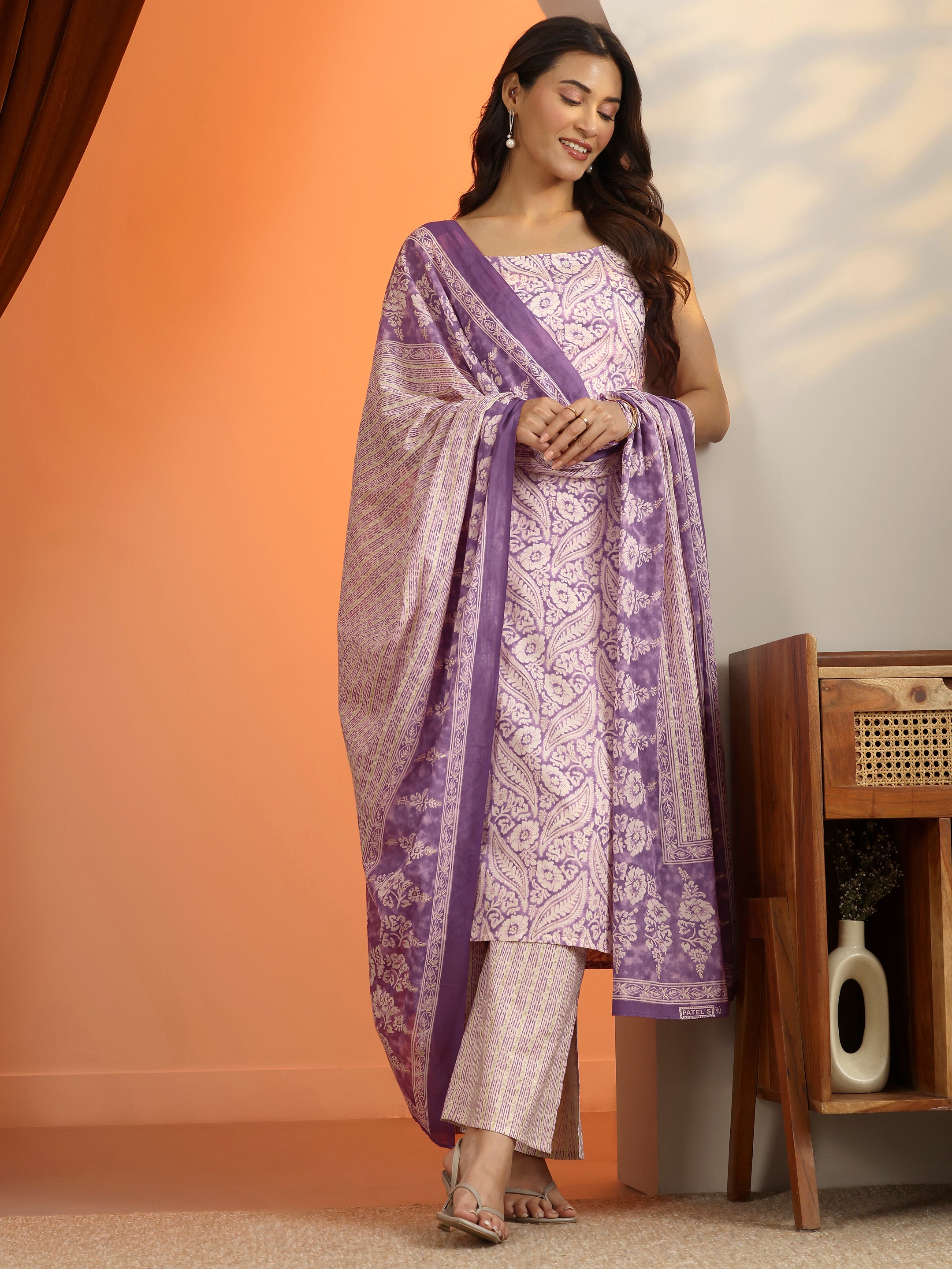 libas Purple Printed Cotton Straight Suit Set With Dupatta-picture-19