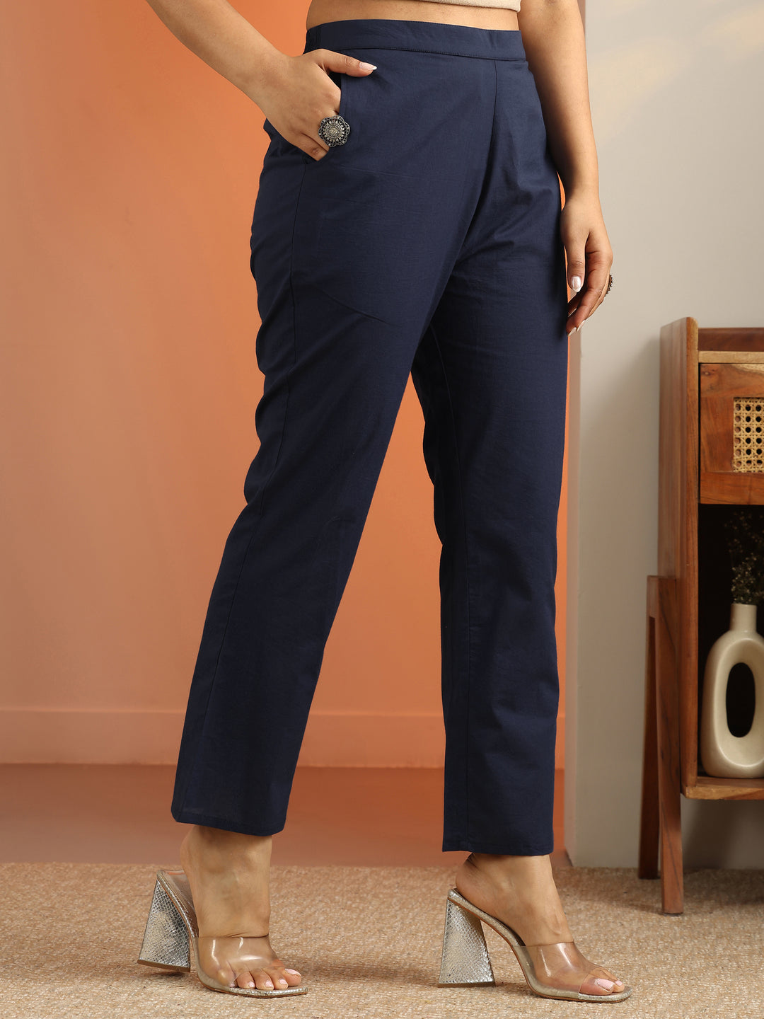  Blue Printed Cotton Anarkali Suit Set With Dupatta 