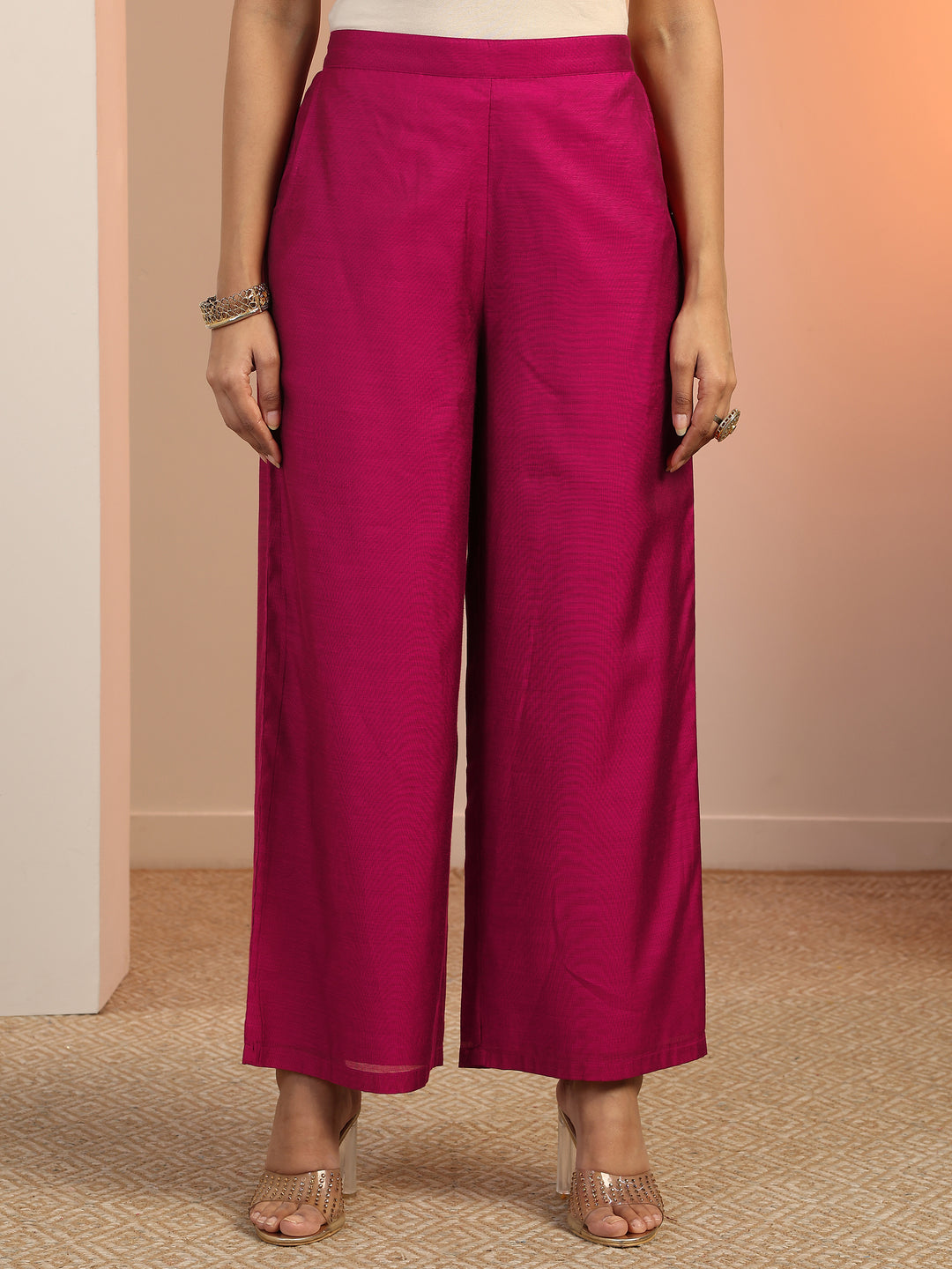  Burgundy Woven Design Silk Blend Straight Kurta Set 