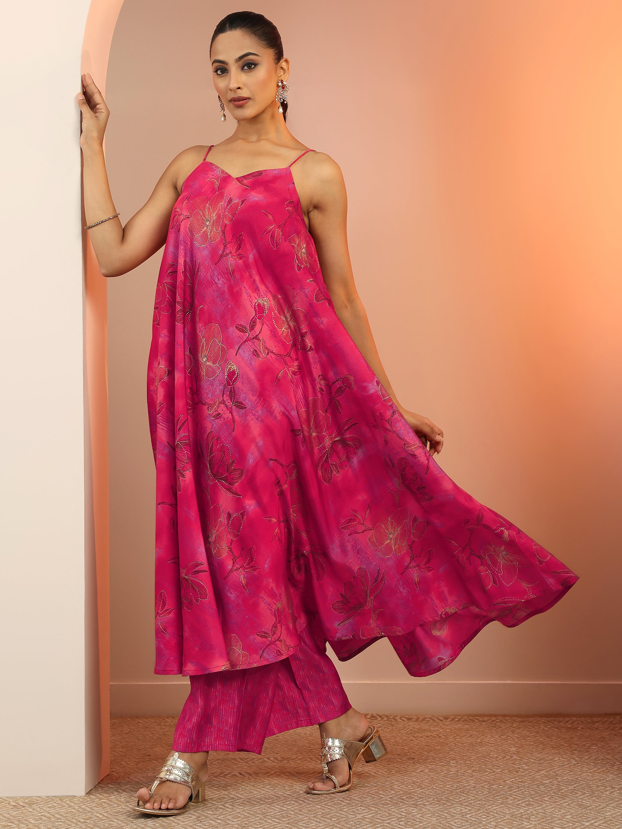 libas Pink Printed Silk Blend Straight Kurta Set-picture-15