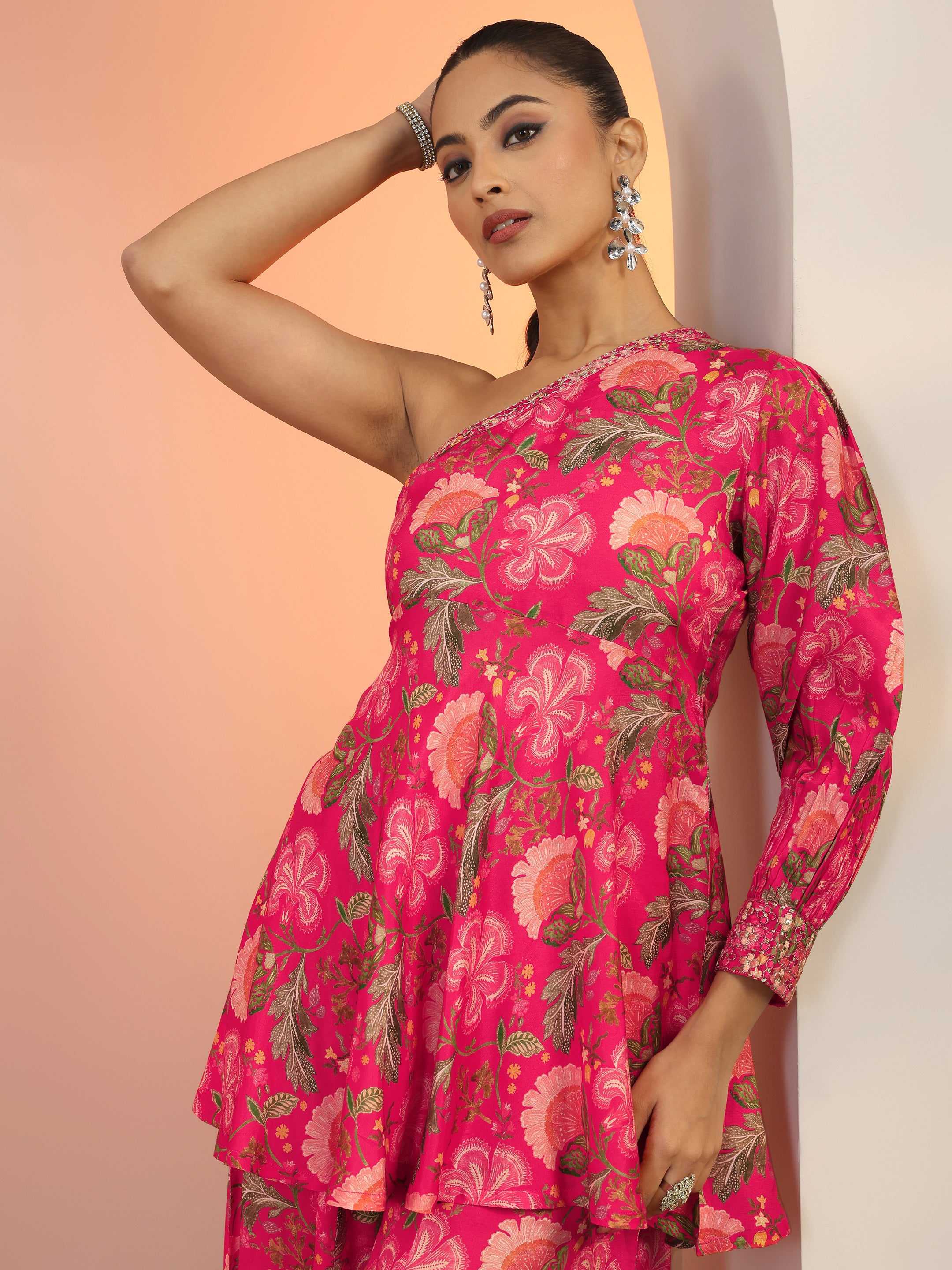 libas Pink Printed Silk Blend Co-Ord Sets-picture-38