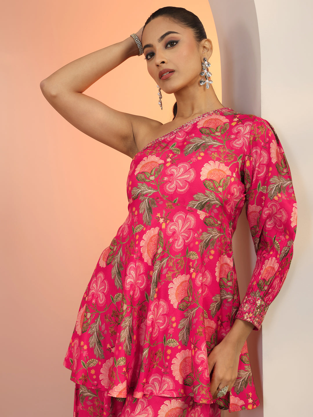 Pink Printed Silk Blend Co-Ord Sets