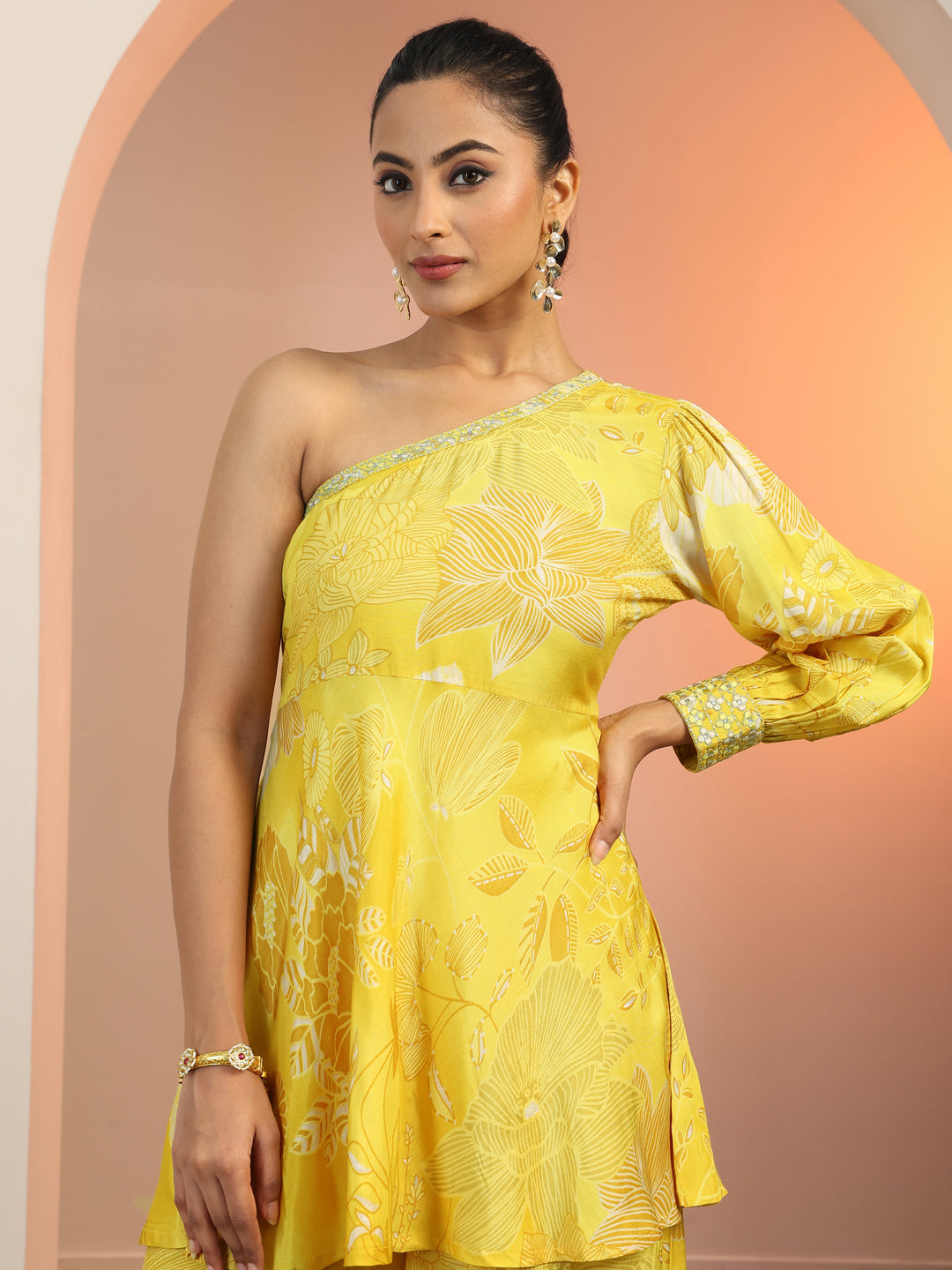  Yellow Printed Silk Blend Co-Ord Sets 