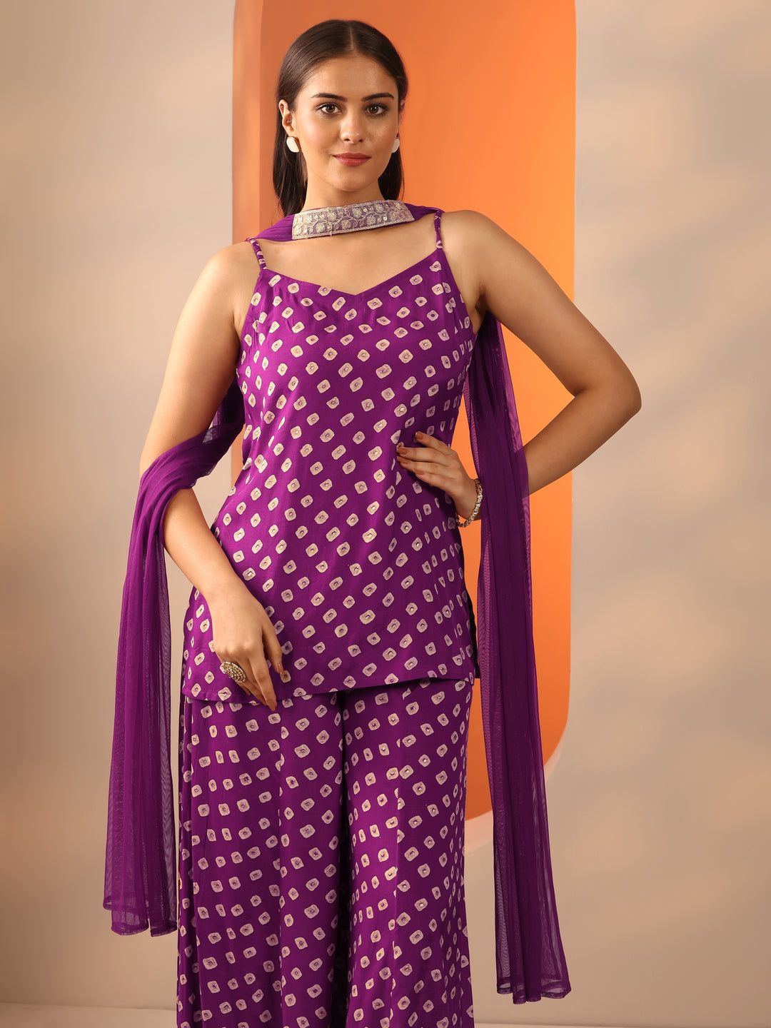  Purple Bandhani Printed Co-Ord Set 